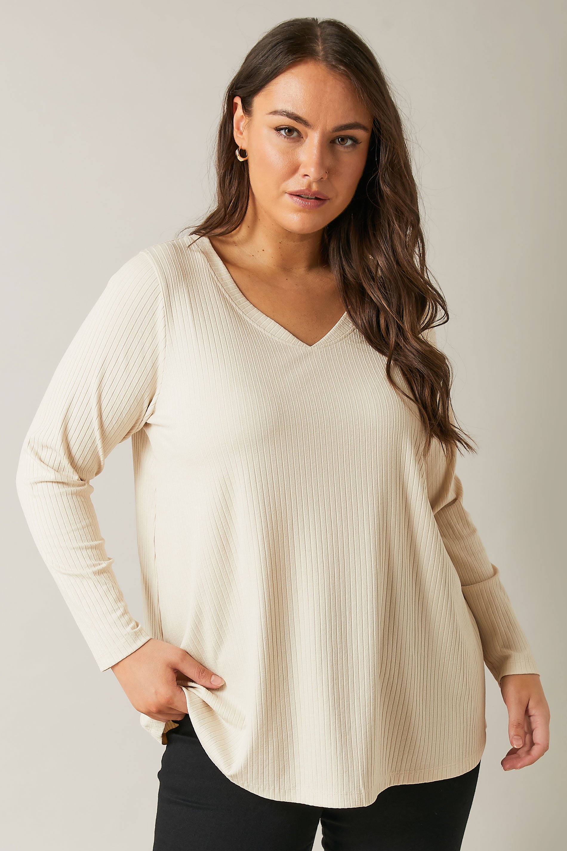EVANS Plus Size Cream Premium Ribbed Modal Blend Swing Top | Evans 3