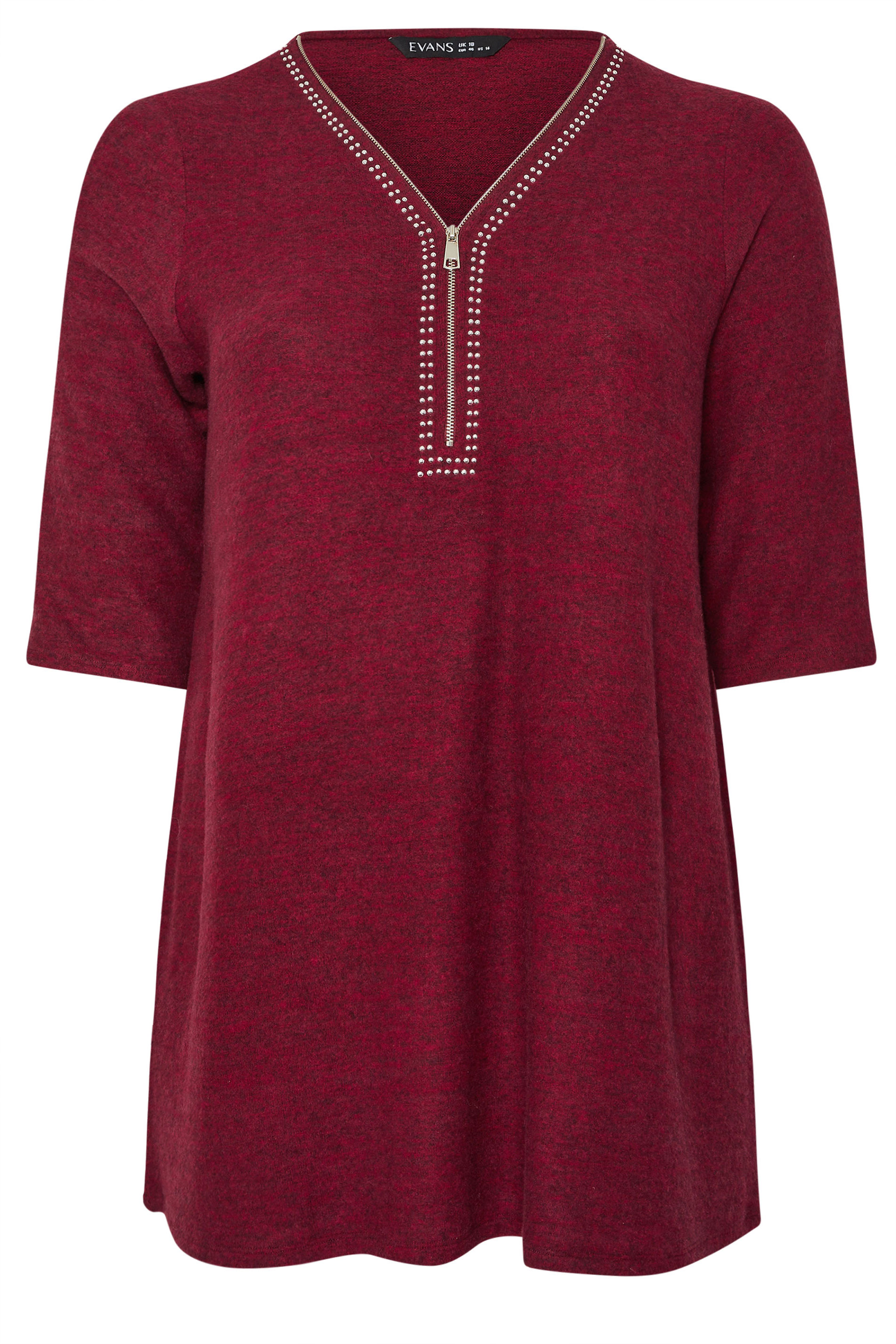 EVANS Plus Size Red Zip Front Stud Detail Top | Evans 5