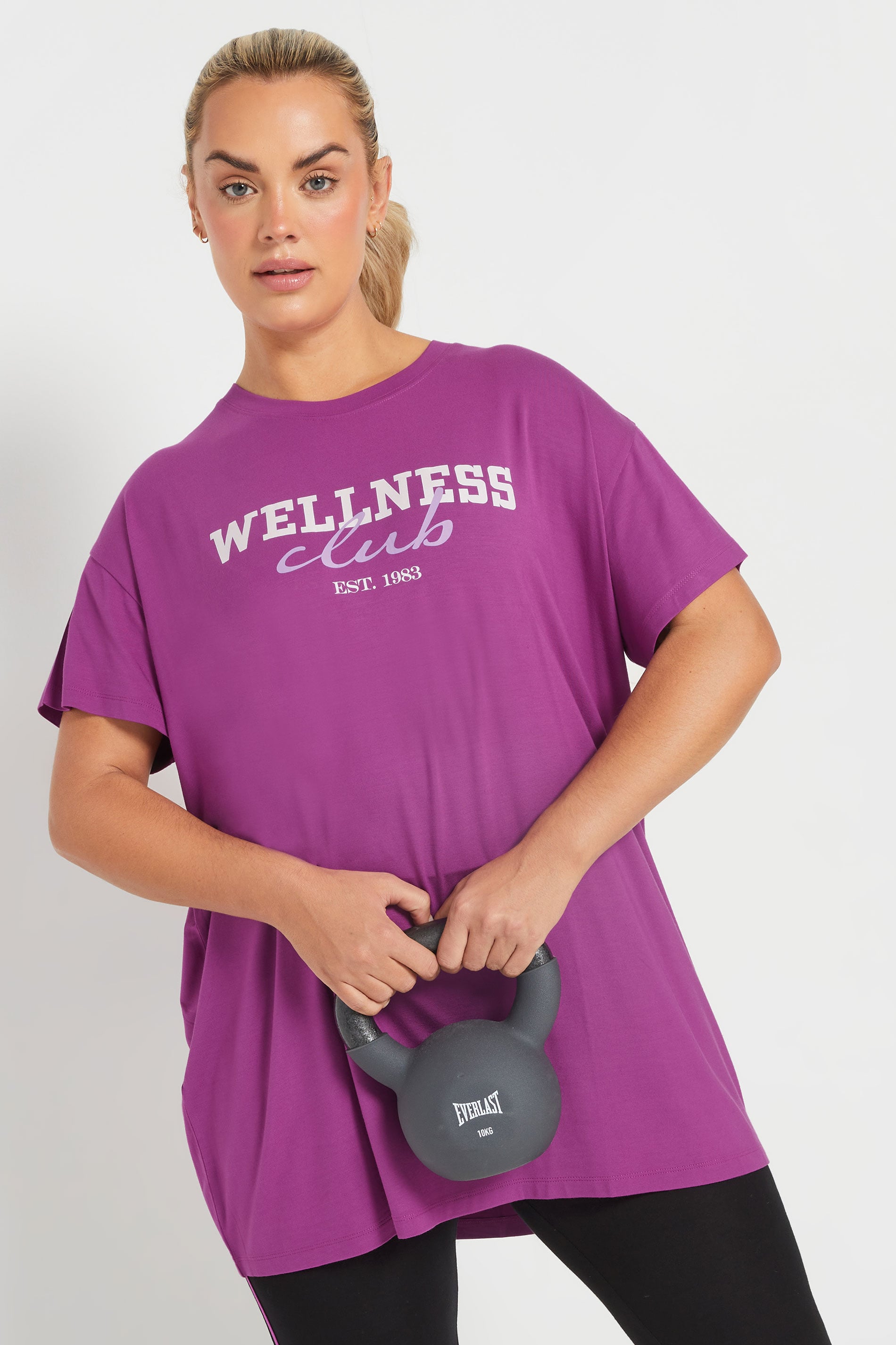 YOURS ACTIVE Plus Size Purple 'Wellness Club' Slogan Top | Yours Clothing 3