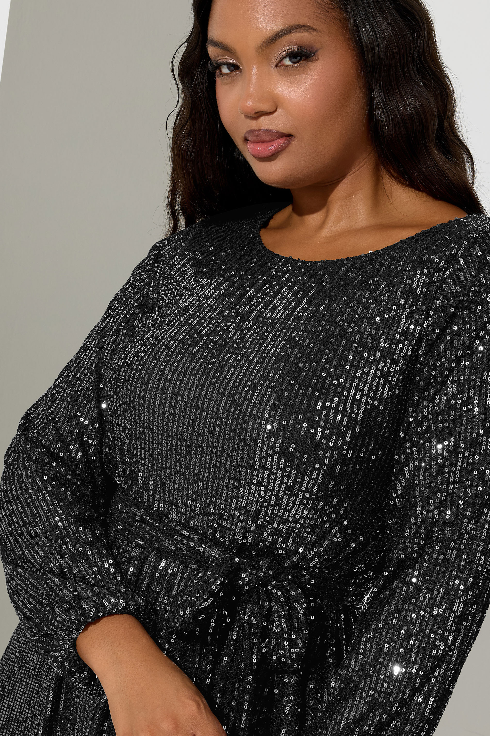 YOURS LONDON Plus Size Black Sequin Skater Midi Dress | Yours Clothing 4