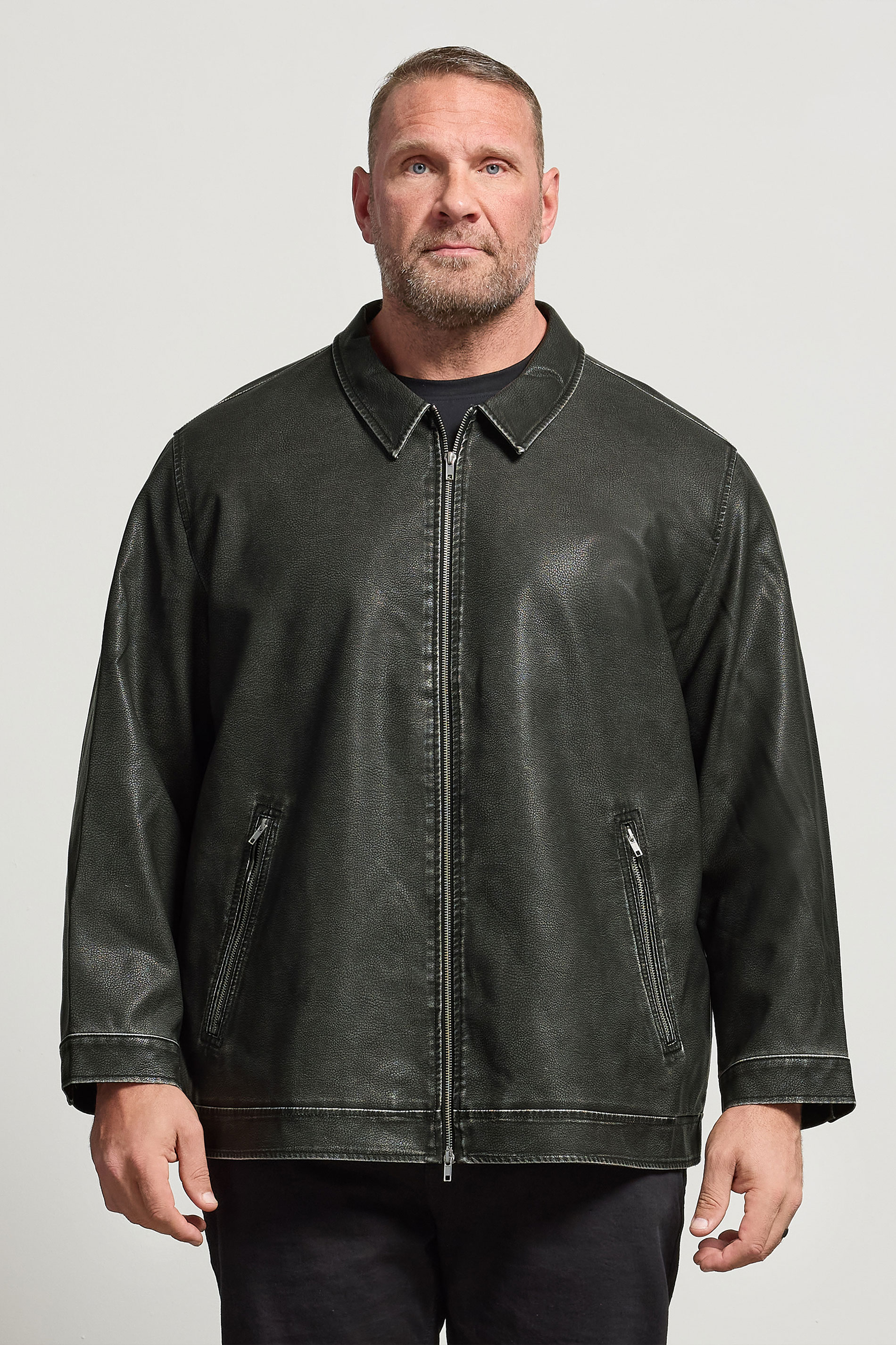 JACK & JONES Big & Tall Black Biker Jacket | BadRhino 3