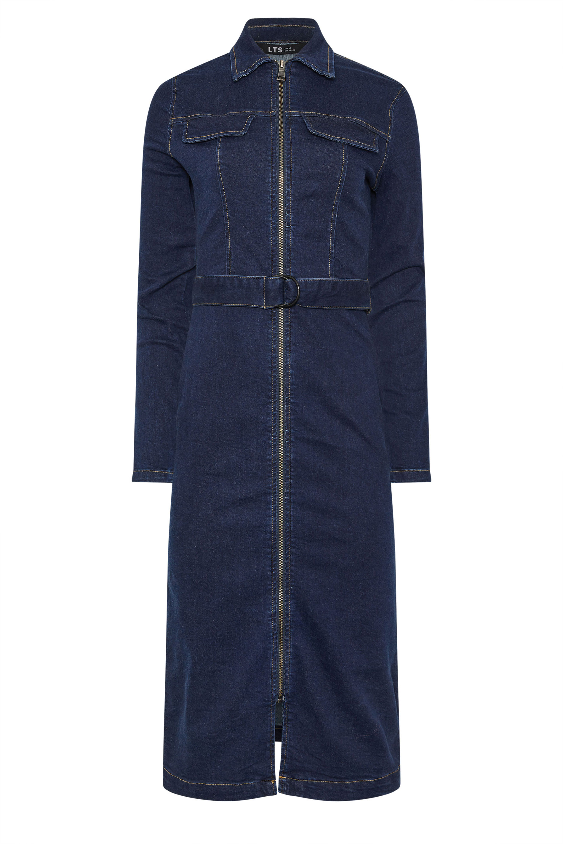 LTS Tall Women's Dark Blue Zip Through Denim Midi Dress | Long Tall Sally 6