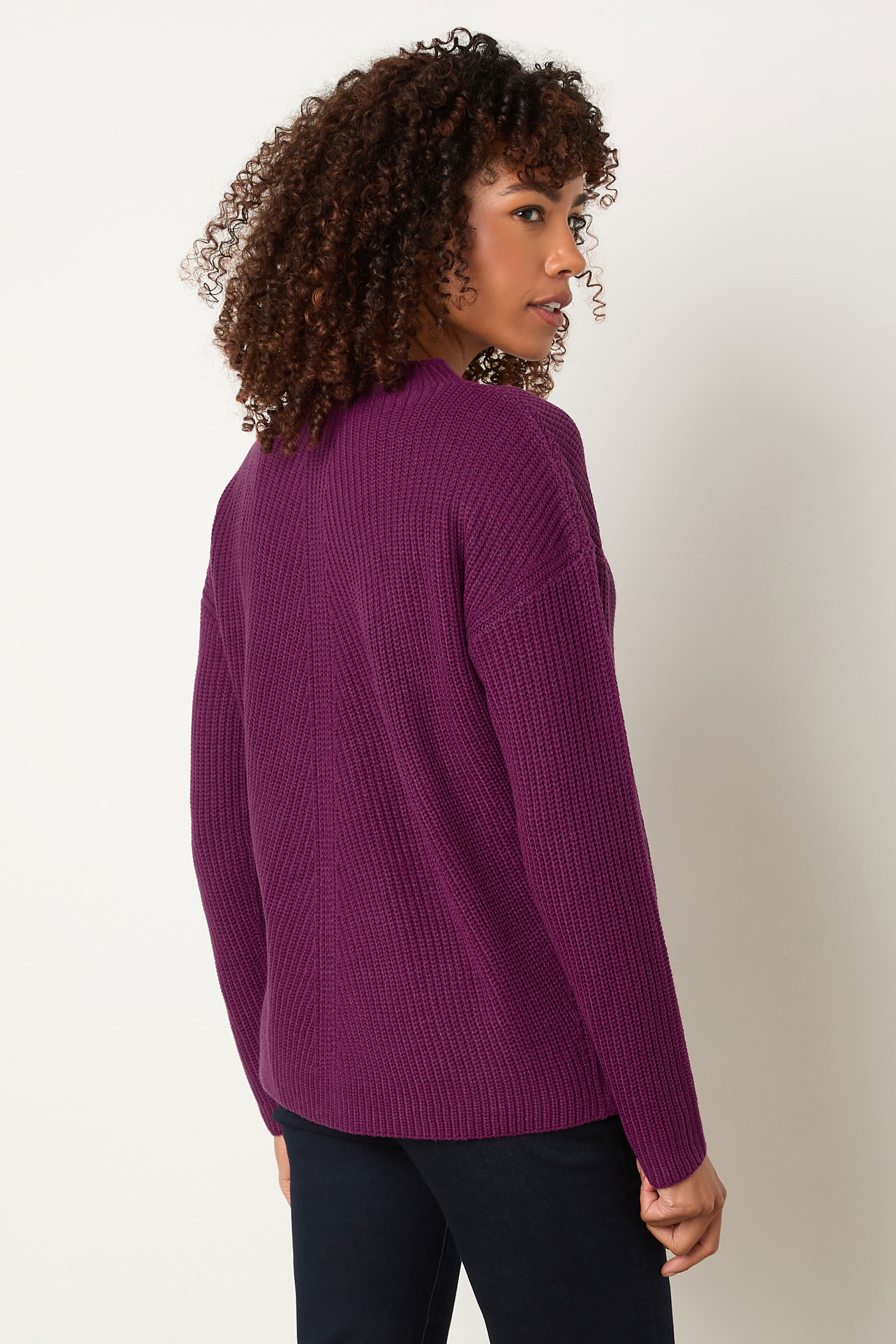 M&Co Berry Purple Funnel Neck Knitted Jumper | M&Co 2