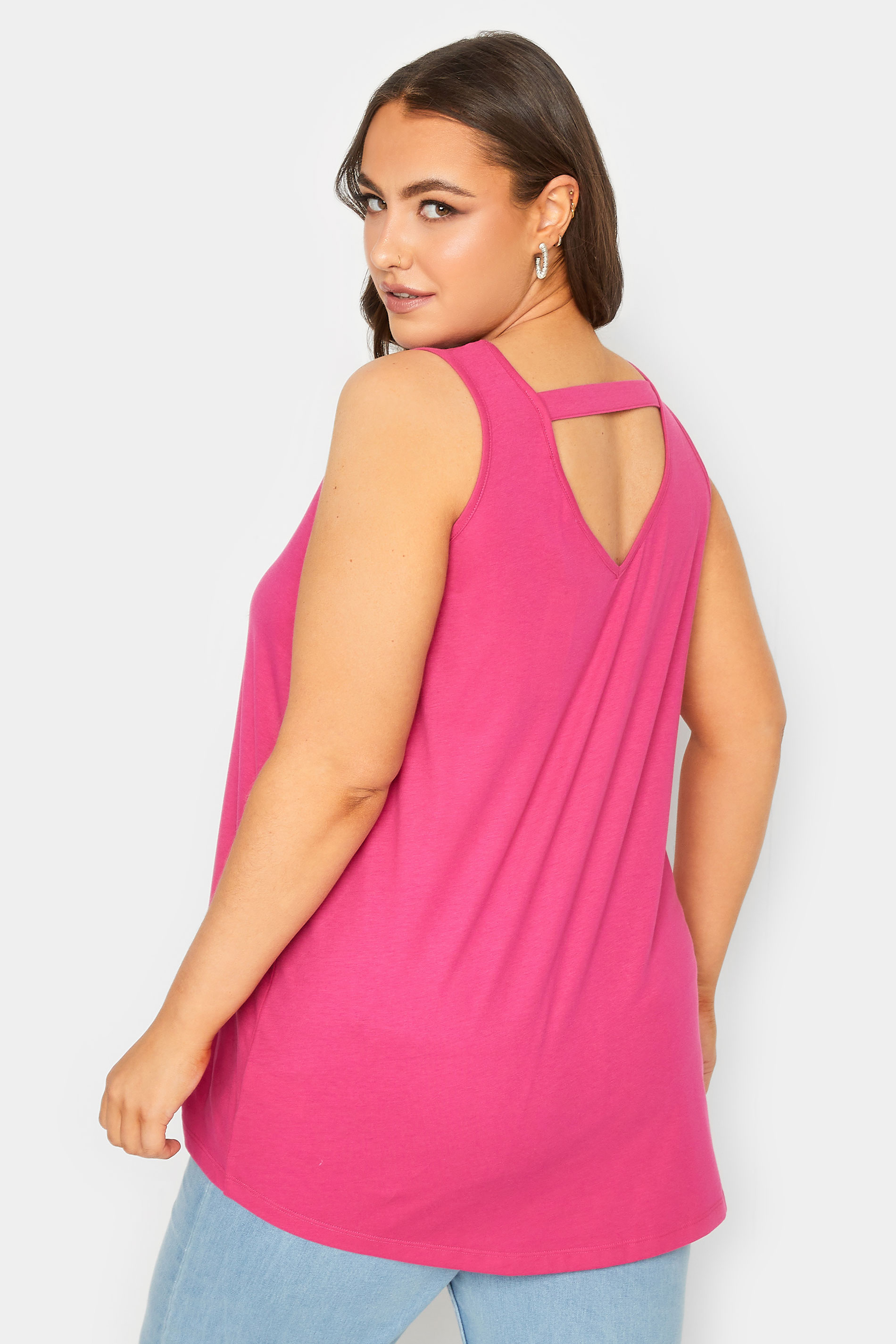 YOURS Plus Size Curve Hot Pink Bar Back Vest Top | Yours Clothing  3