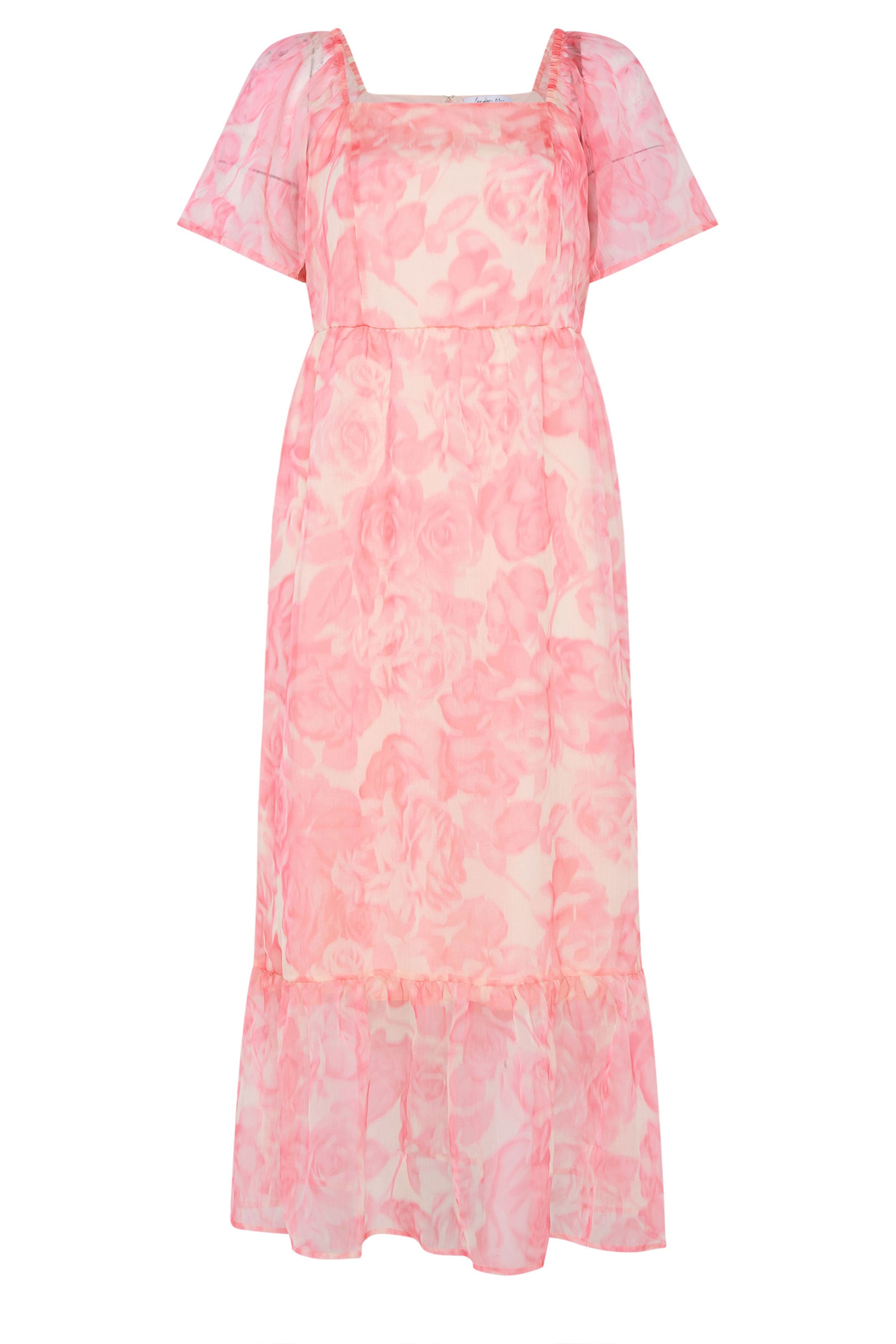 YOURS LONDON Plus Size Pink Floral Organza Dress | Yours Clothing 5