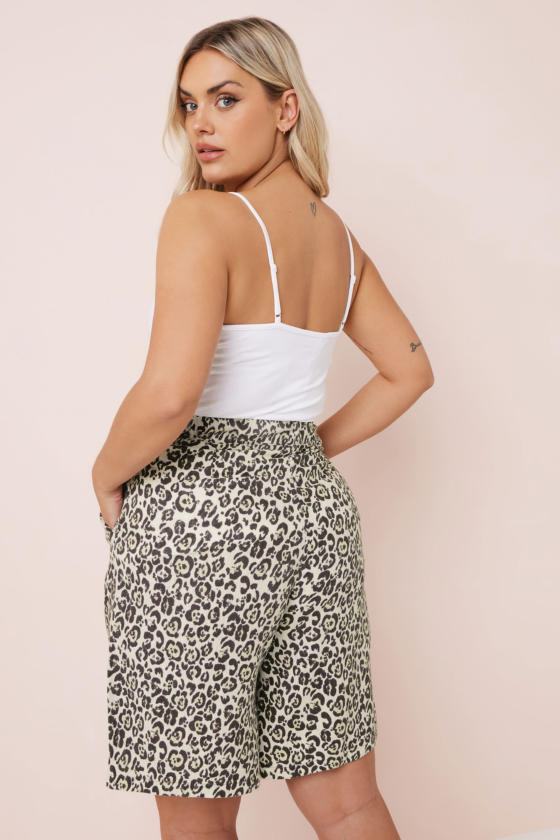 YOURS Plus Size Brown Leopard Print Linen Bermuda Shorts | Yours Clothing 4