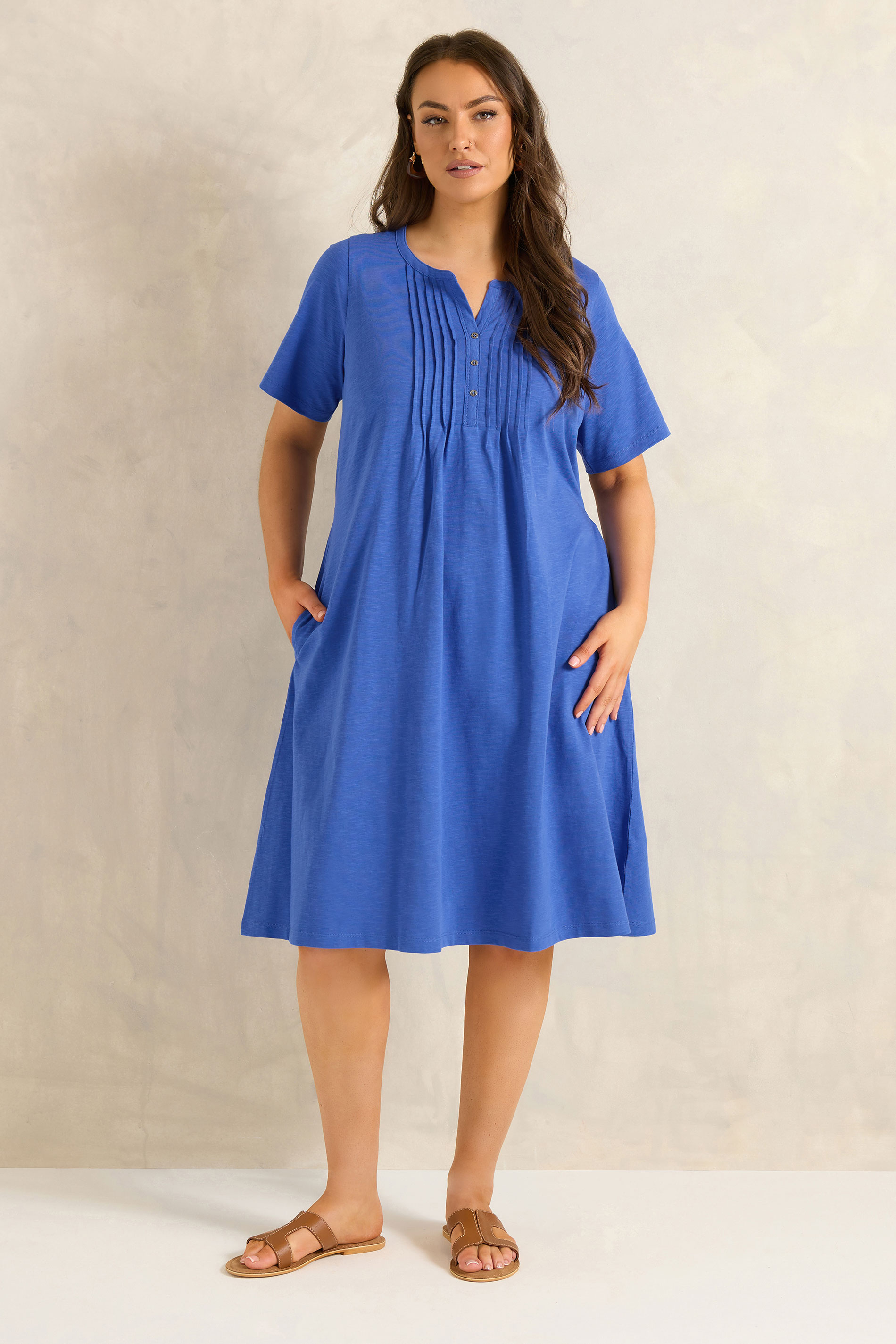 EVANS Plus Size Blue Henley Cotton Dress | Evans 1