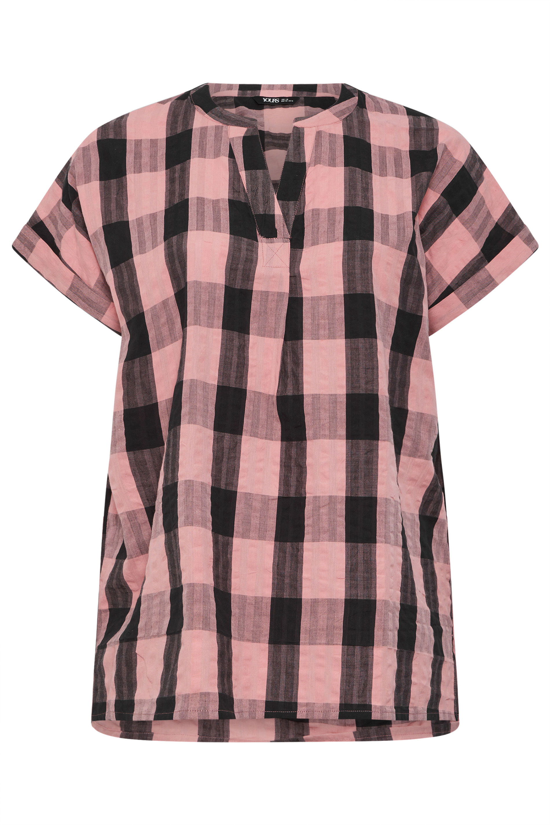 YOURS Plus Size Pink & Black Check Overhead Half Placket Shirt | Yours Clothing 5
