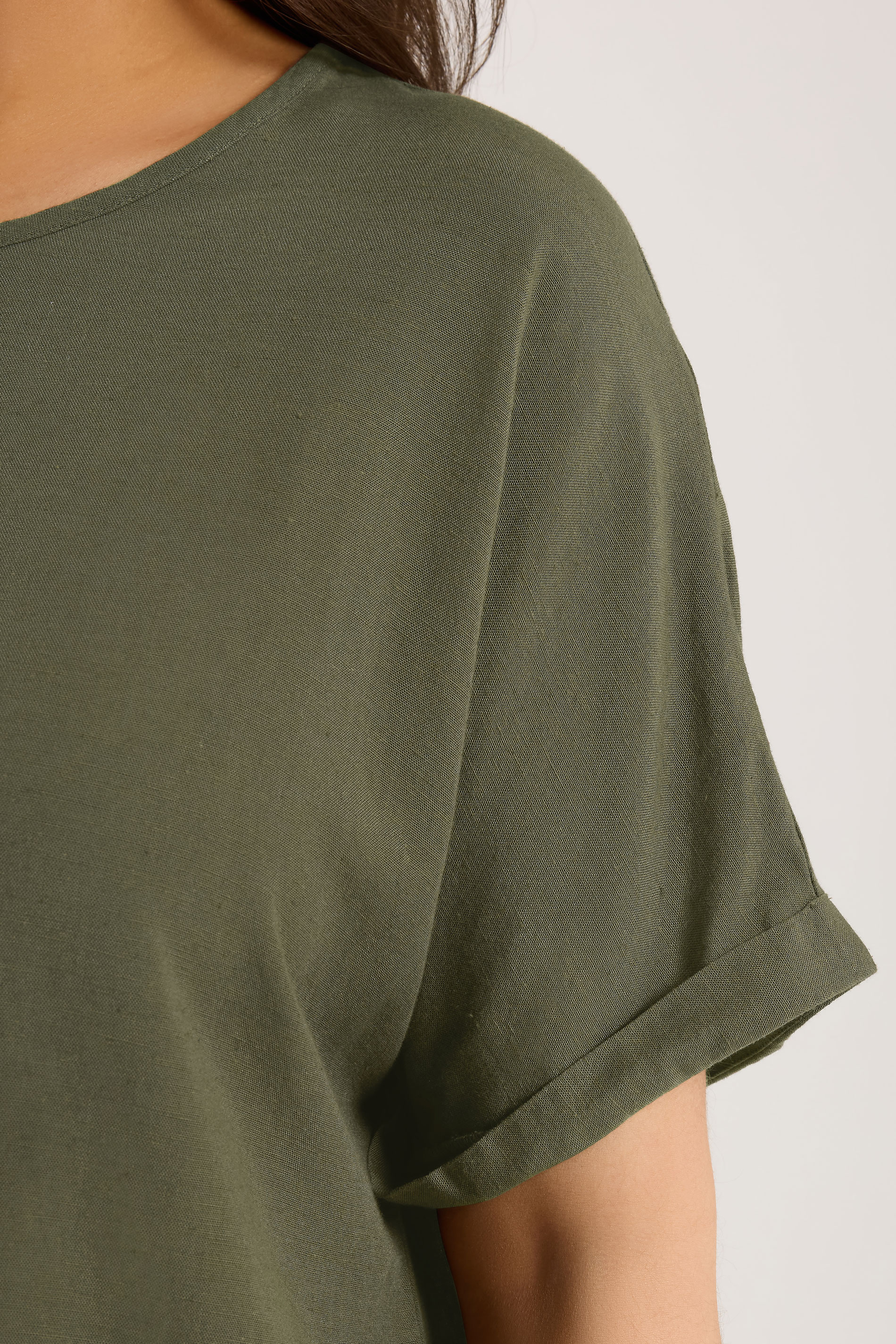 YOURS Plus Size Khaki Green Linen Boxy T-Shirt | Yours Clothing 4