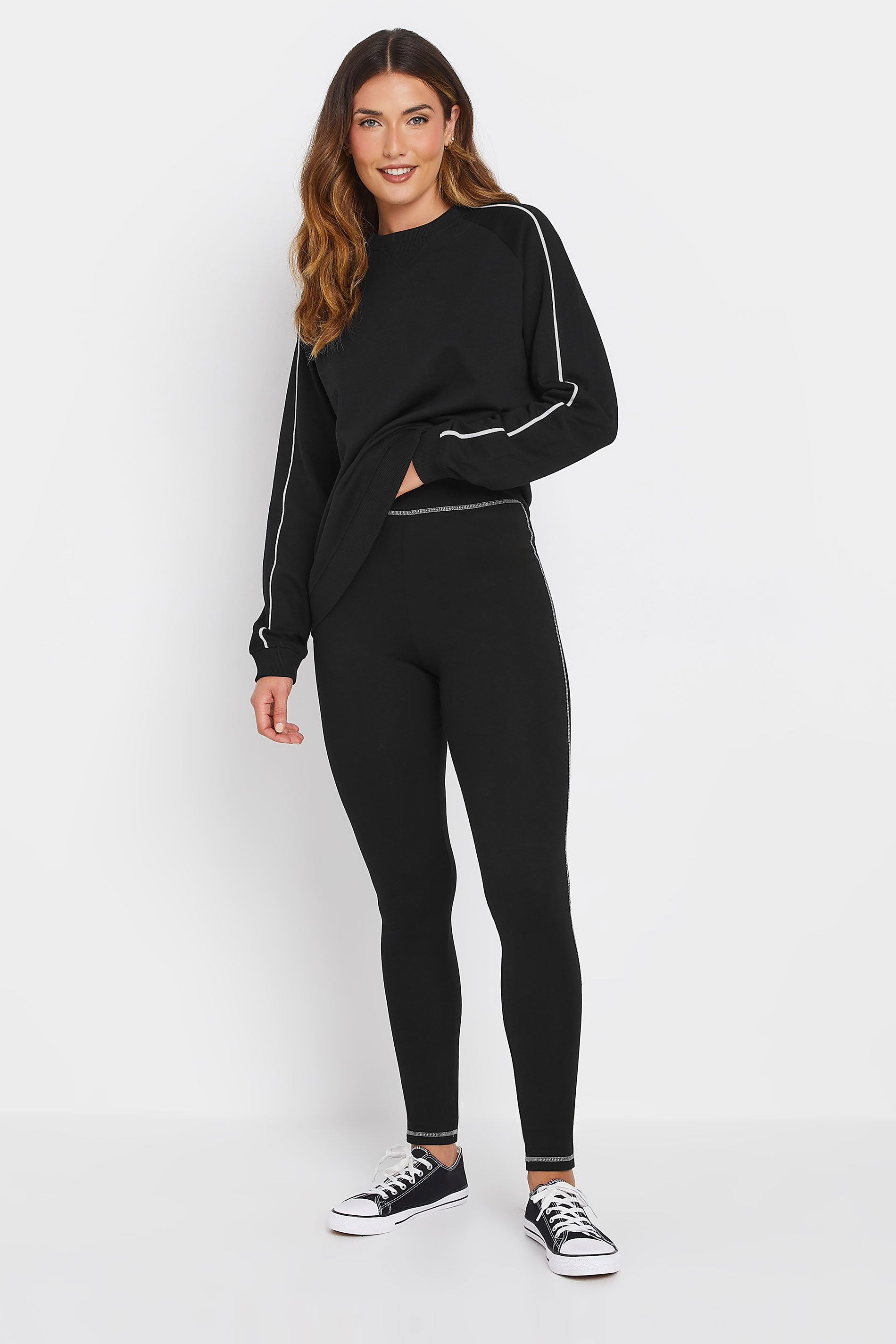 LTS Tall 2 PACK Black & Grey Contrast Stitch Cotton Leggings | Long Tall Sally 2