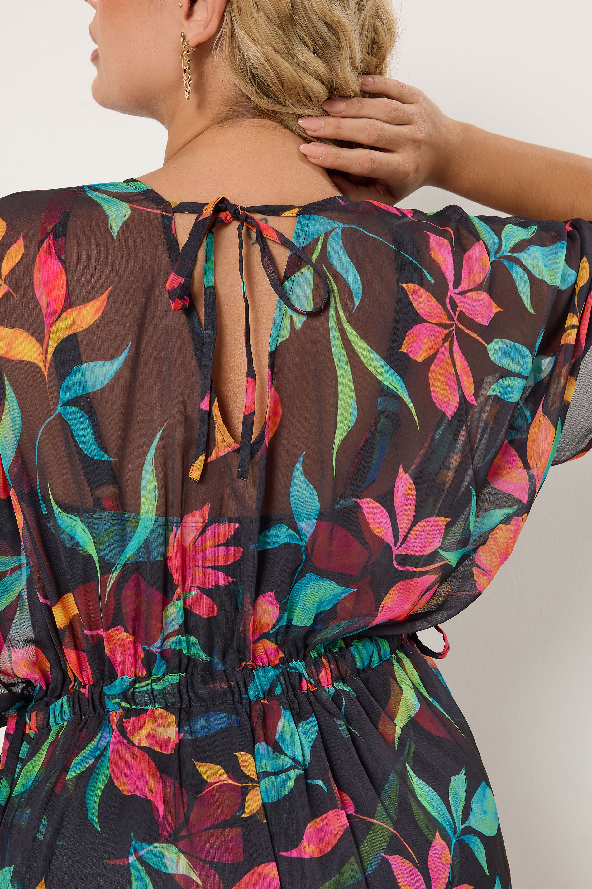YOURS Plus Size Black Floral Chiffon Kimono | Yours Clothing 5
