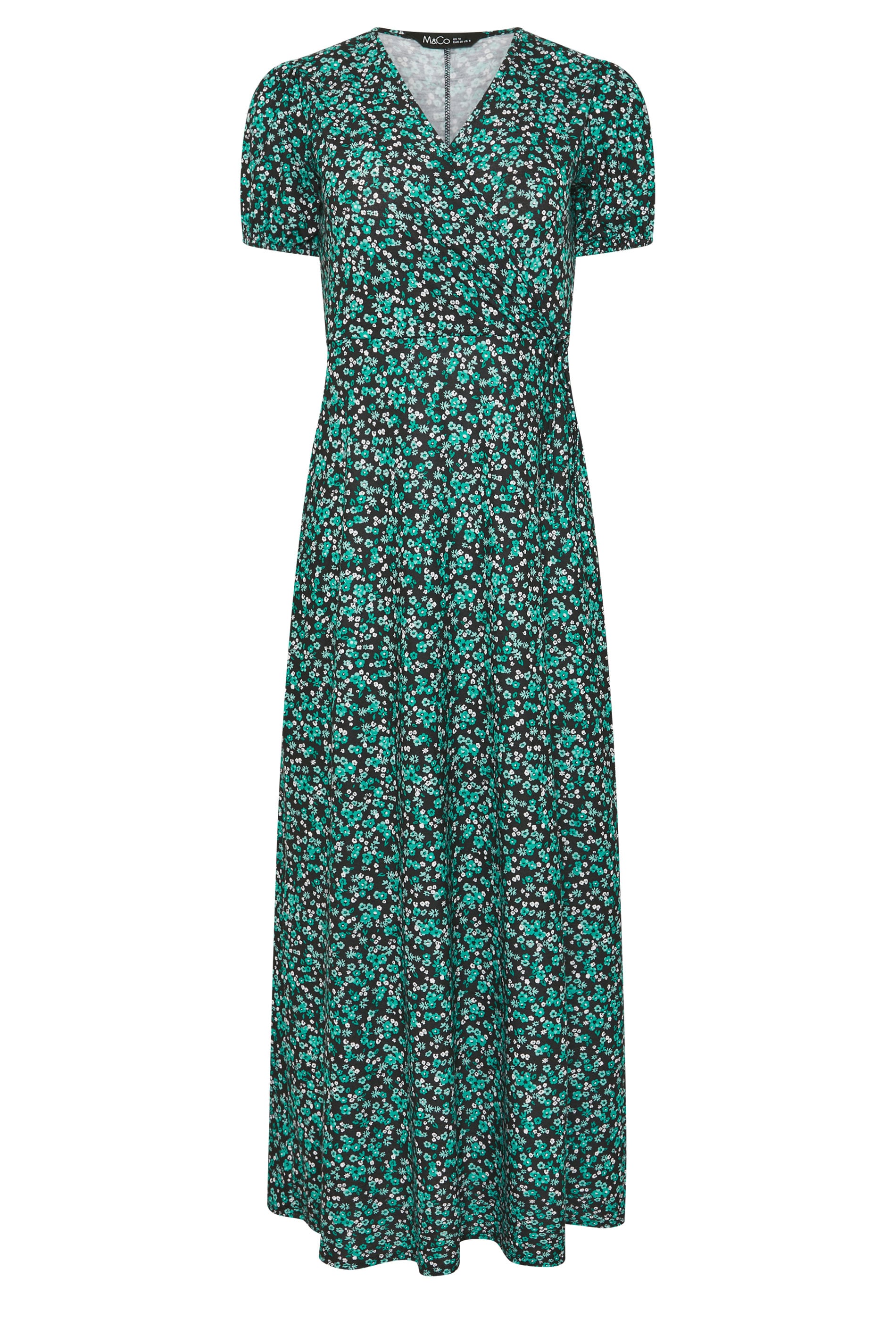 M&Co Teal Green Ditsy Floral Print Wrap Dress | M&Co 5