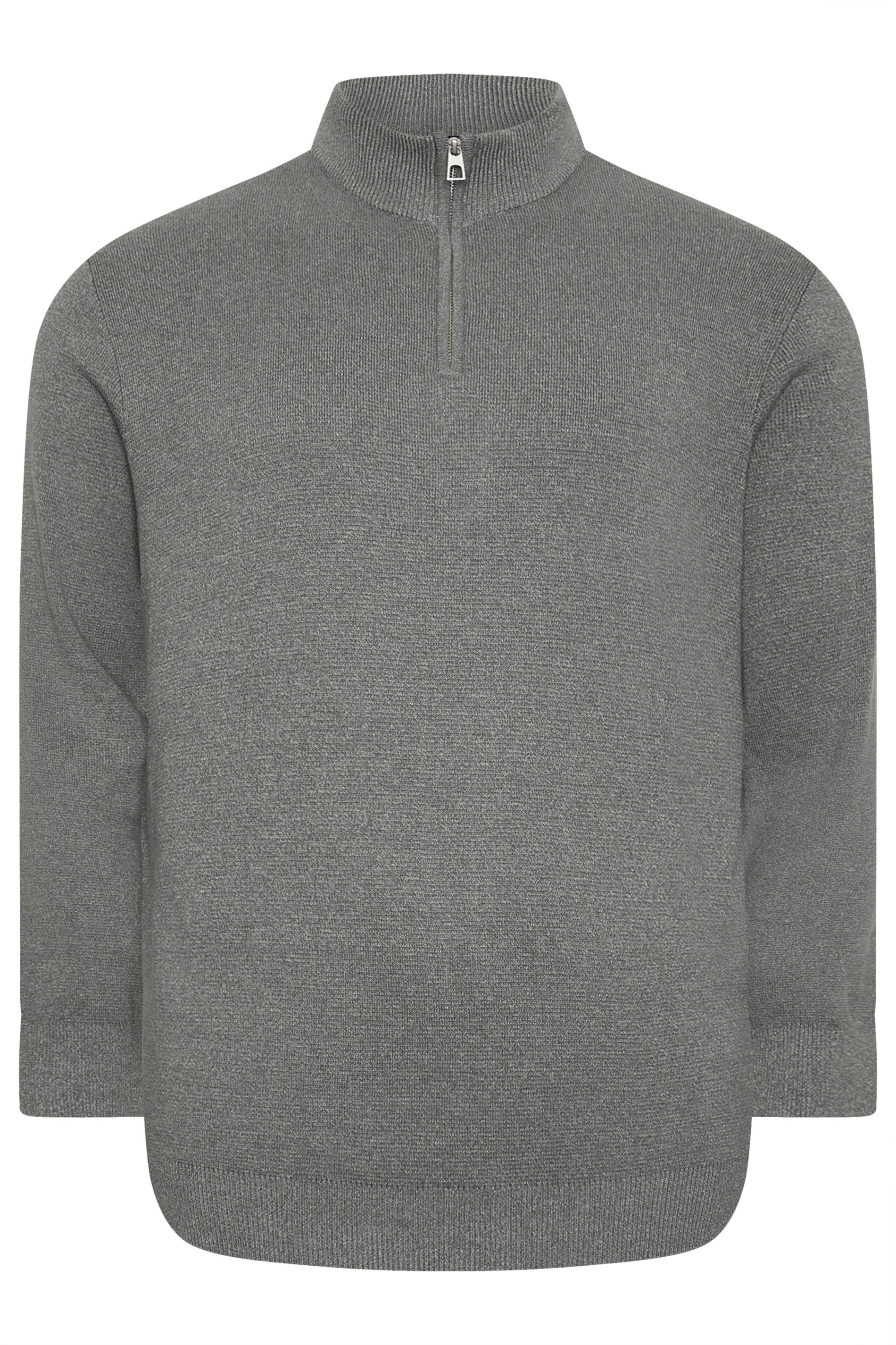 BadRhino Big & Tall Grey Milano Quarter Zip Knitted Jumper | BadRhino 2