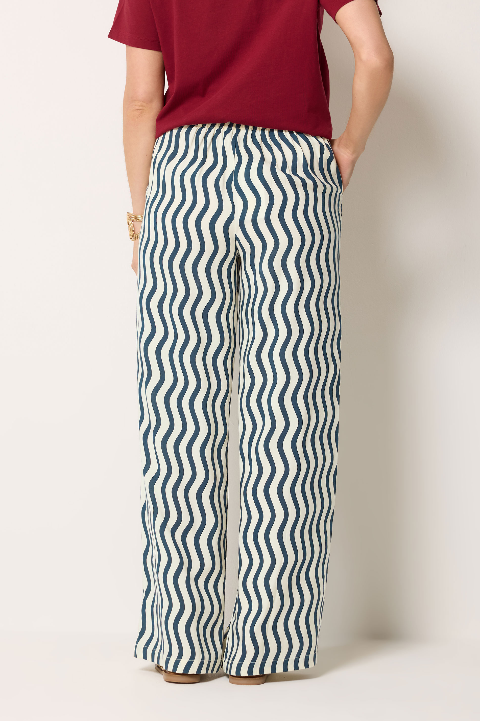 LTS Tall Navy Blue Wavy Print Wide Leg Trousers | Long Tall Sally 4