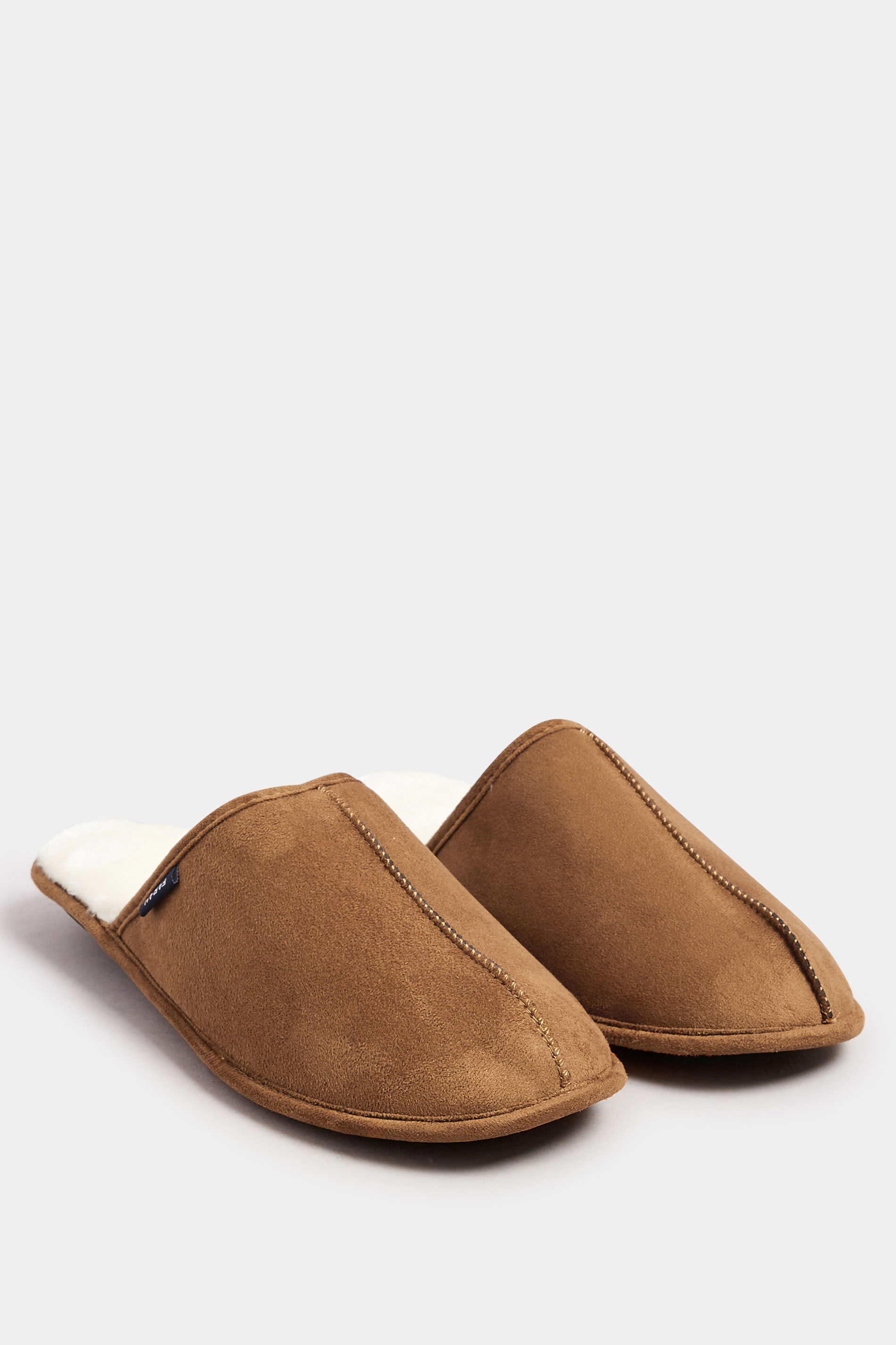 FARAH Tan Brown Faux Fur Lined Mule Slippers | BadRhino 1