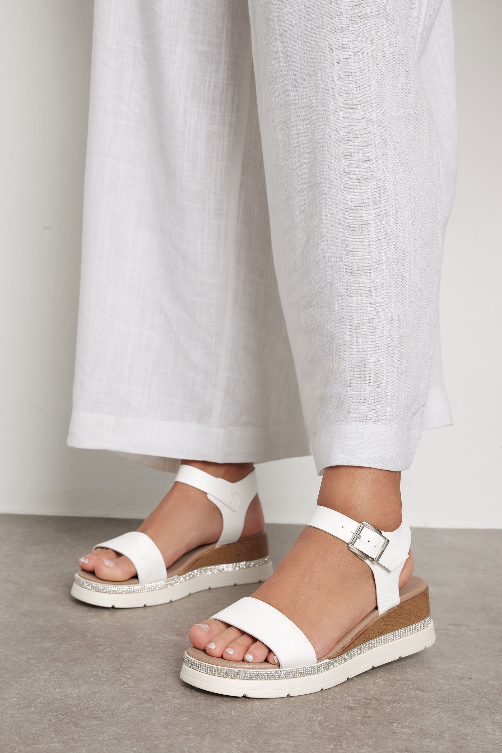 Women's White Yours Diamante Flatform Sandals In Wide E Fit & Extra Wide Eee Fit Size 10E