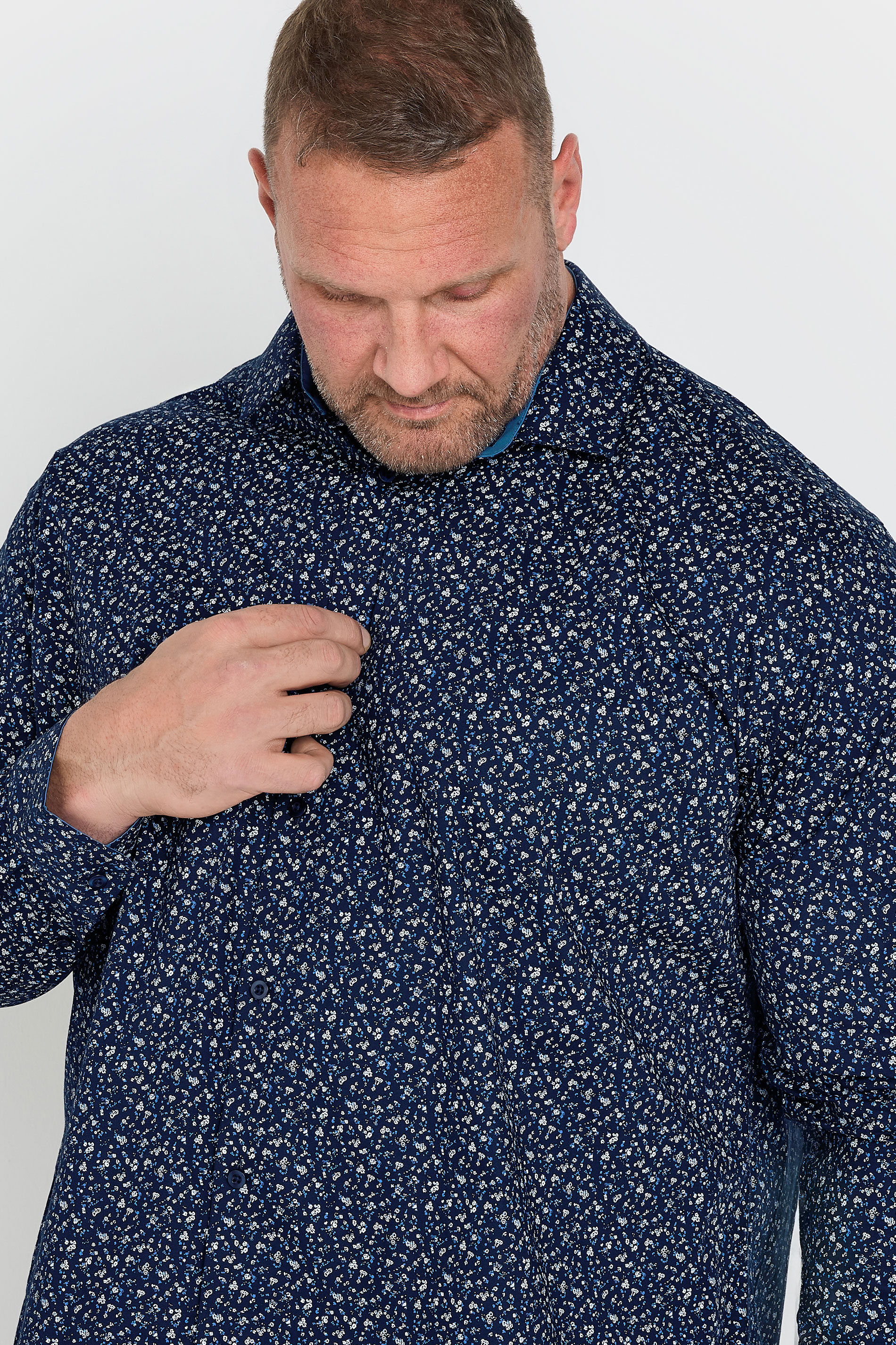 BadRhino Tailoring Big & Tall Navy Blue Micro Floral Print Formal Shirt | BadRhino 4