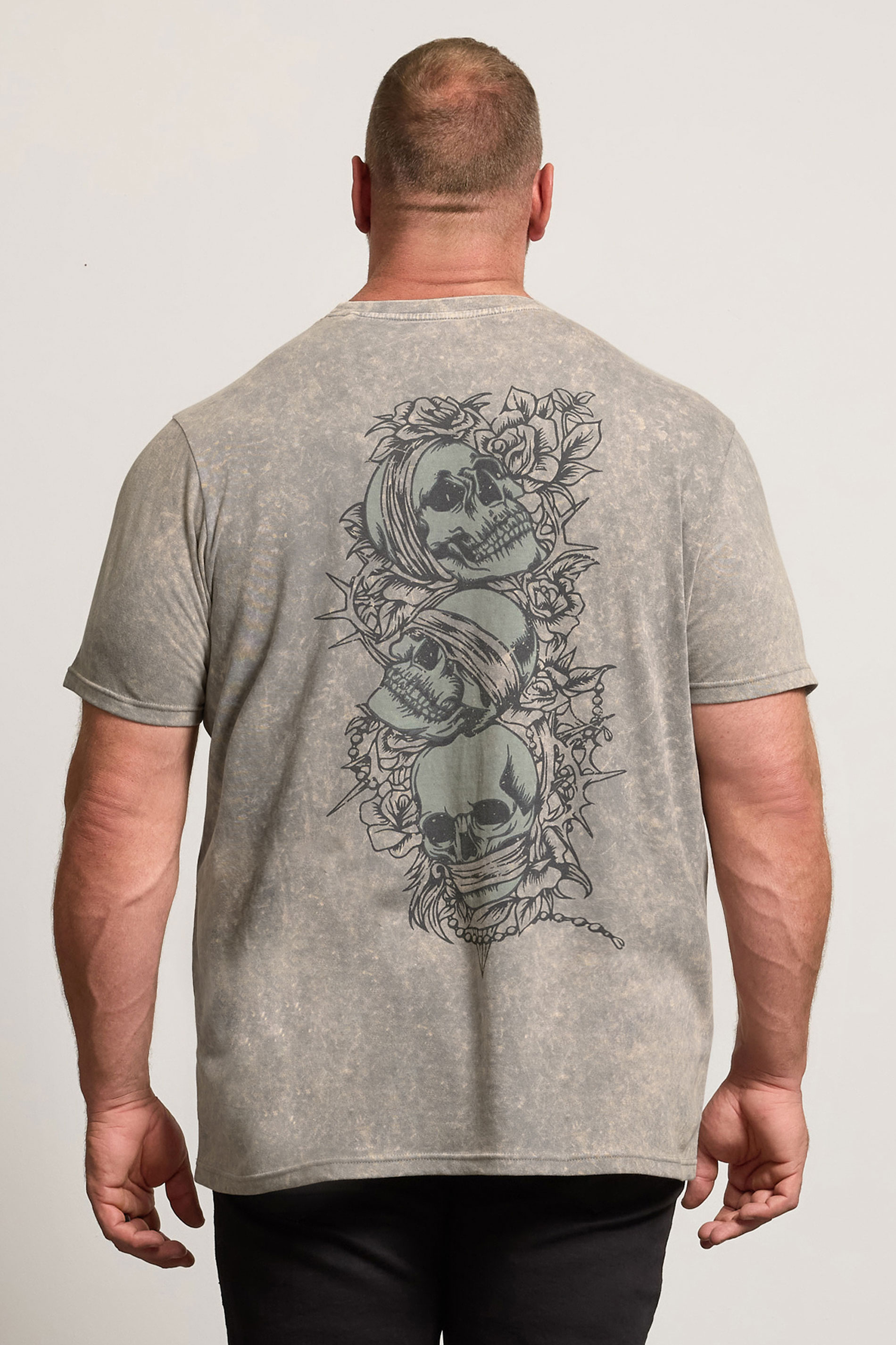 BadRhino Big & Tall Grey Acid Wash Skull Graphic T-Shirt | BadRhino 2