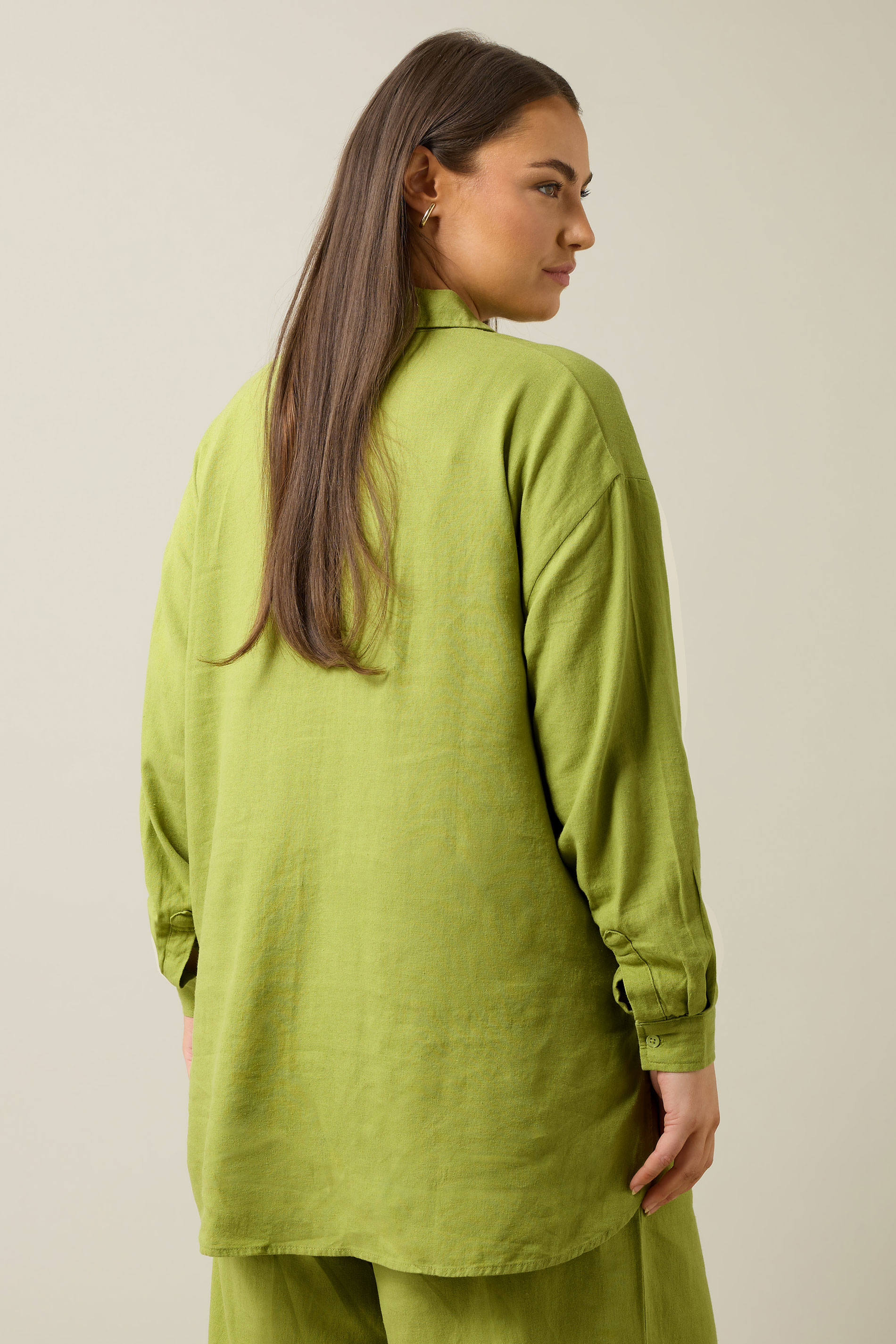 EVANS Plus Size Chartreuse Green Long Sleeve Premium Linen Shirt | Evans 6