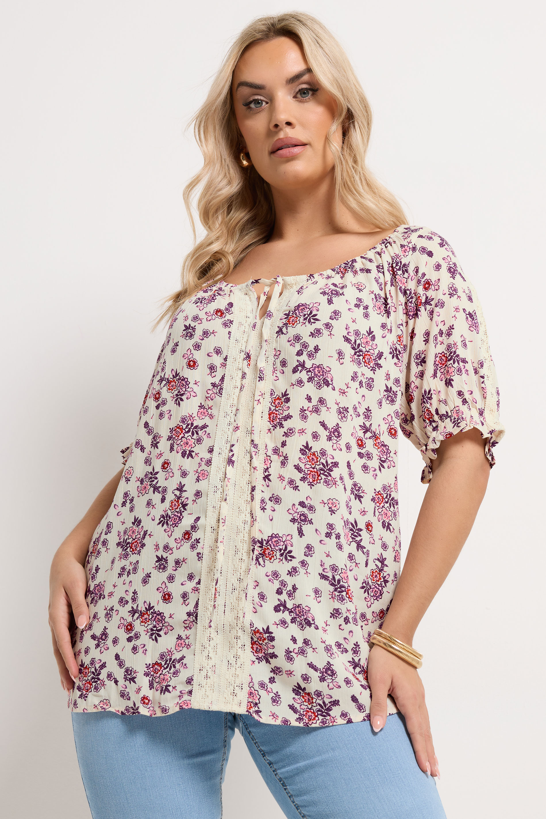 YOURS Plus Size Natural Brown Ditsy Floral Top | Yours Clothing 3