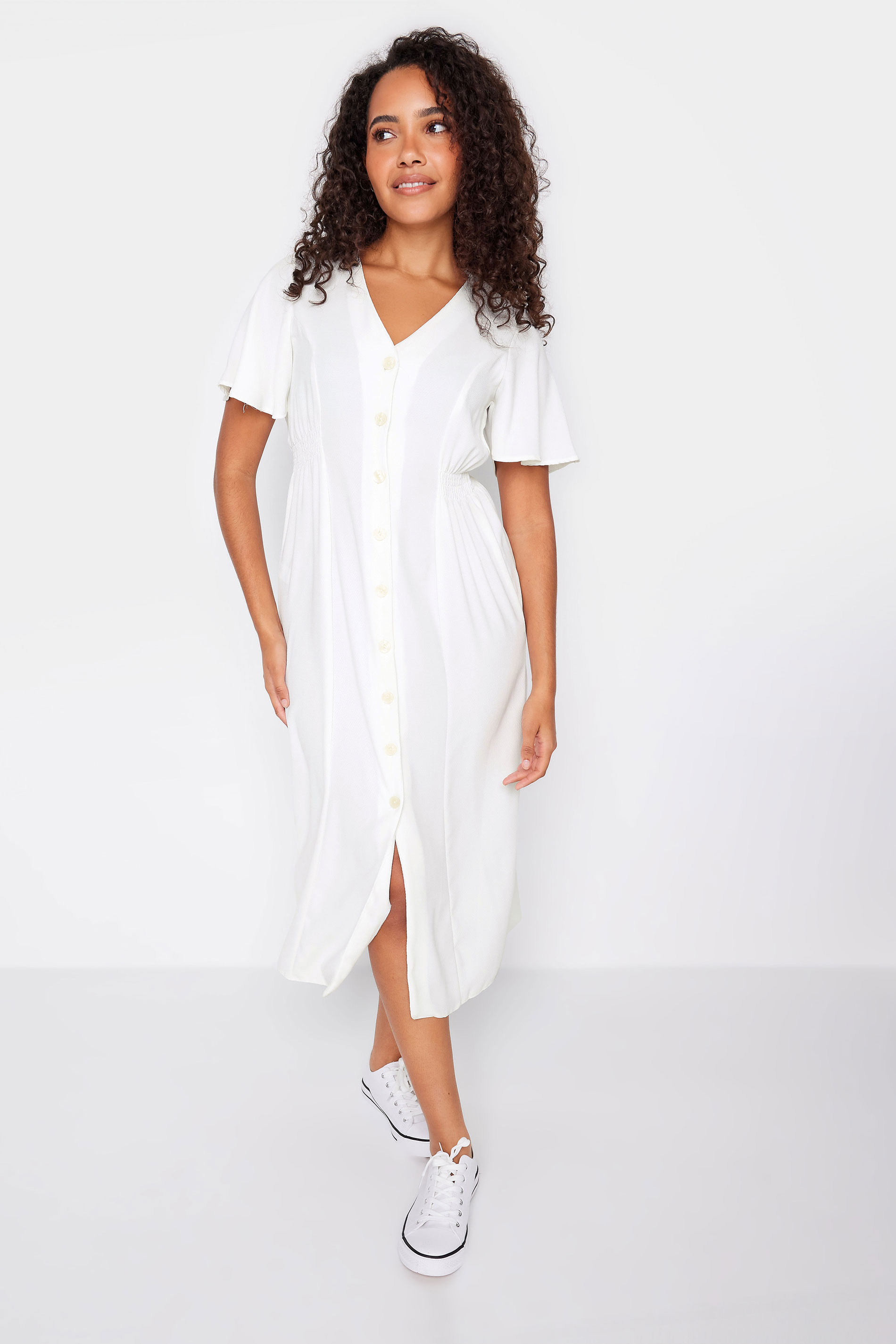 M&Co White Shirred Waist Button Dress | M&Co 2