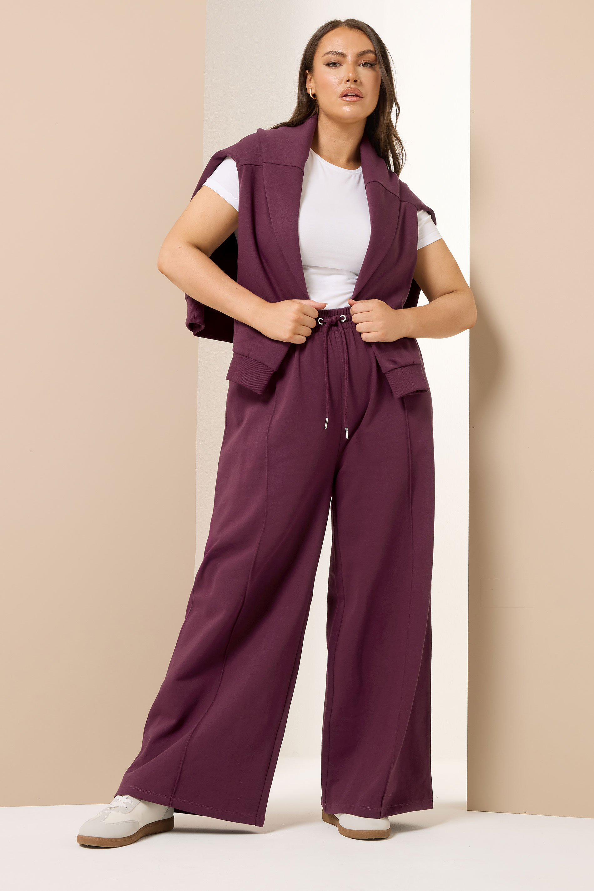 YOURS Plus Size Burgundy Red Wide Leg Joggers | Yours Clothing 1