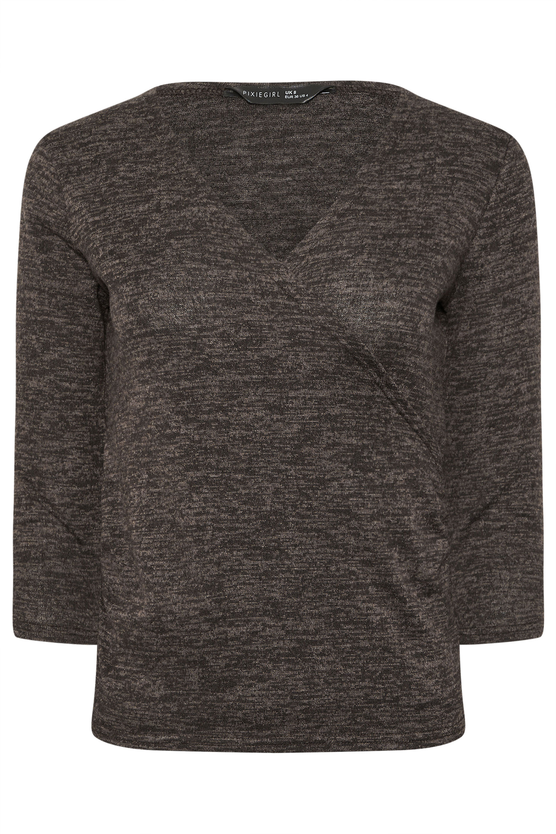 PixieGirl Petite Women's Chocolate Brown Marl Wrap Top | PixieGirl 5