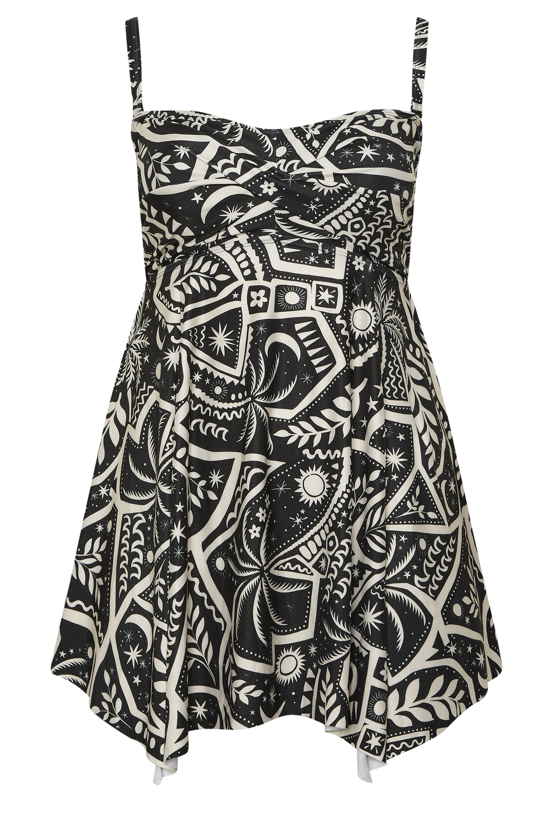 YOURS Plus Size Black Postcard Print Hanky Hem Tankini Top | Yours Clothing 7