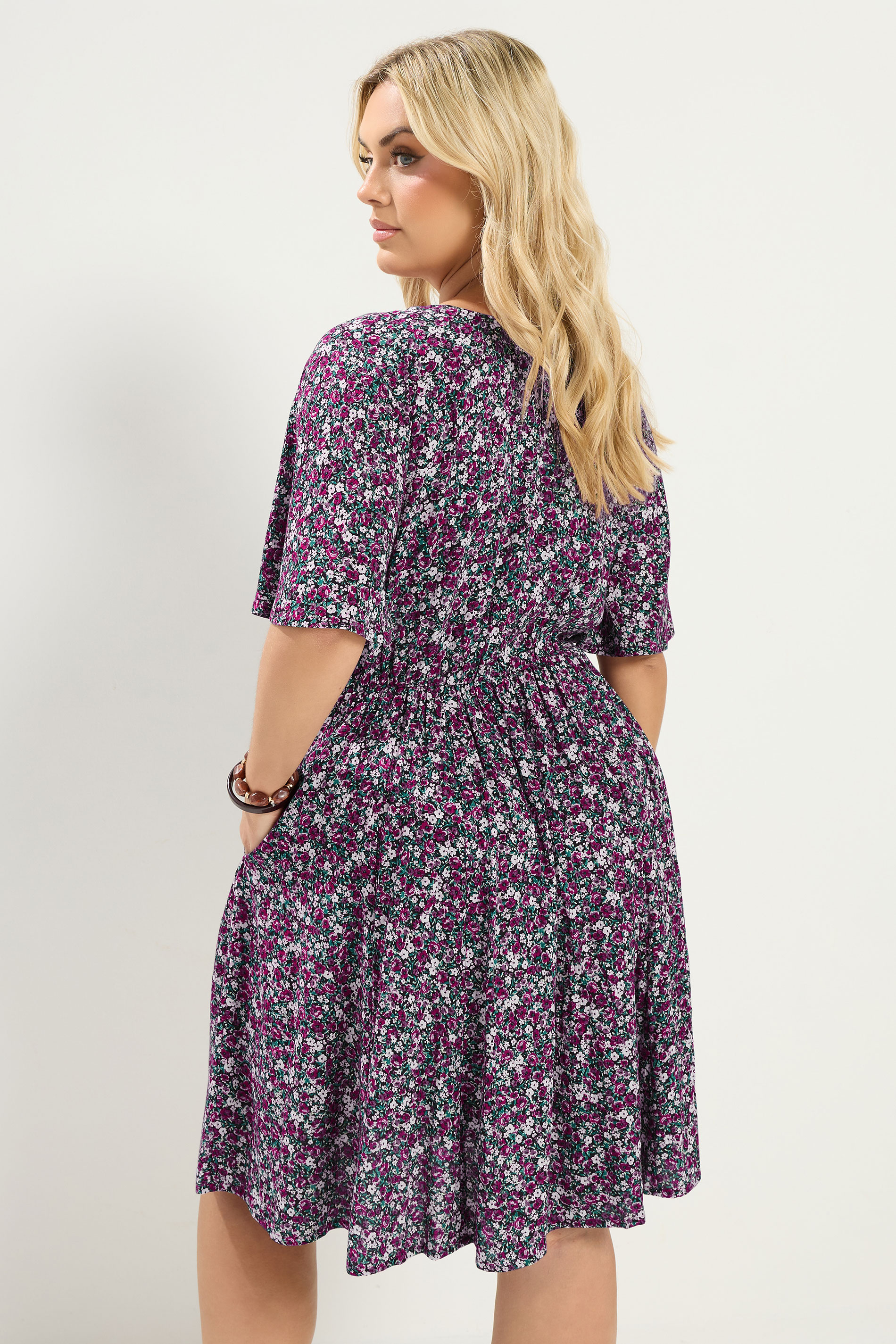 YOURS Plus Size Pink Ditsy Floral Smock Mini Dress | Yours Clothing 2