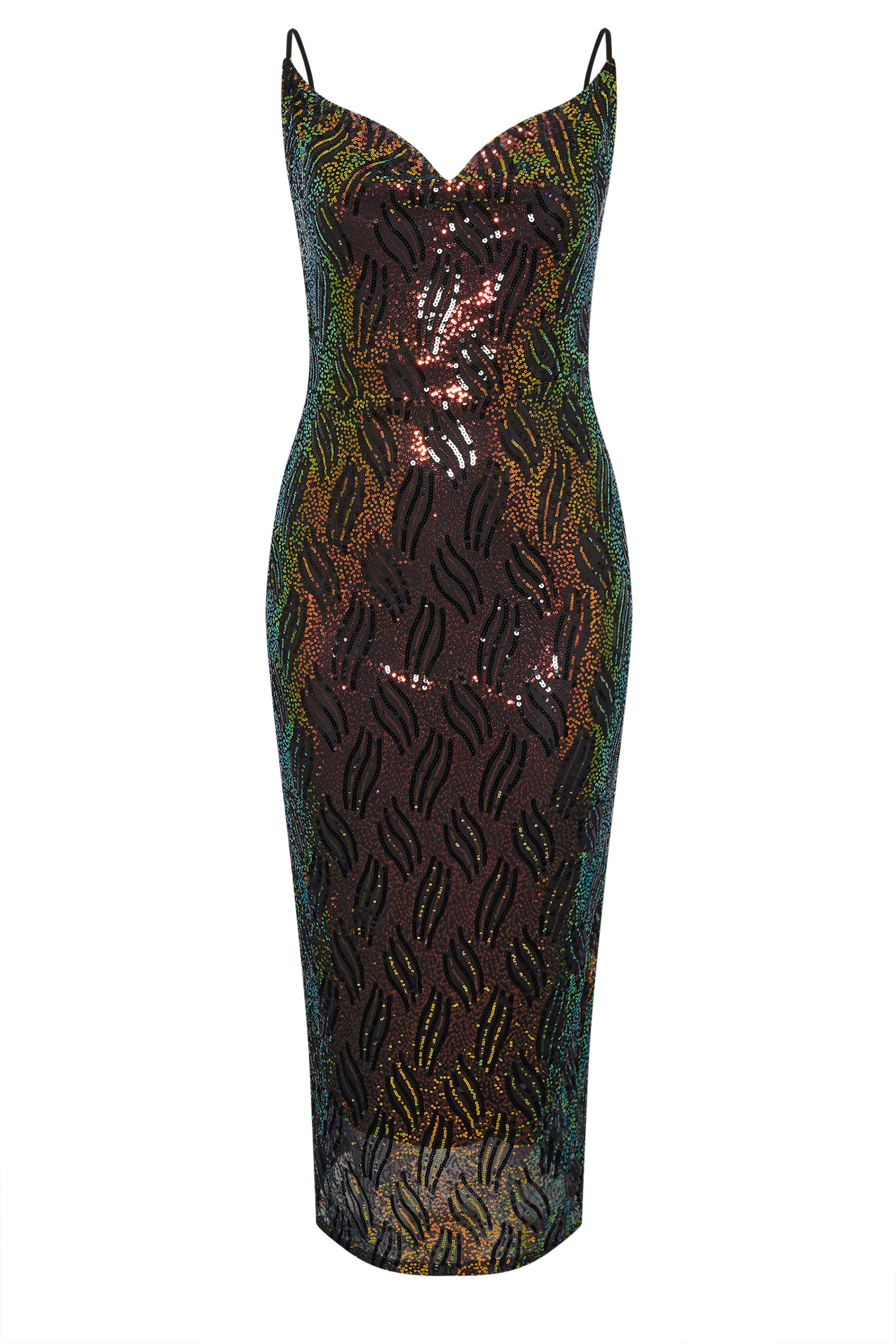 YOURS LONDON Plus Size Black Abstract Sequin Cowl Neck Dress | Yours Clothing 7