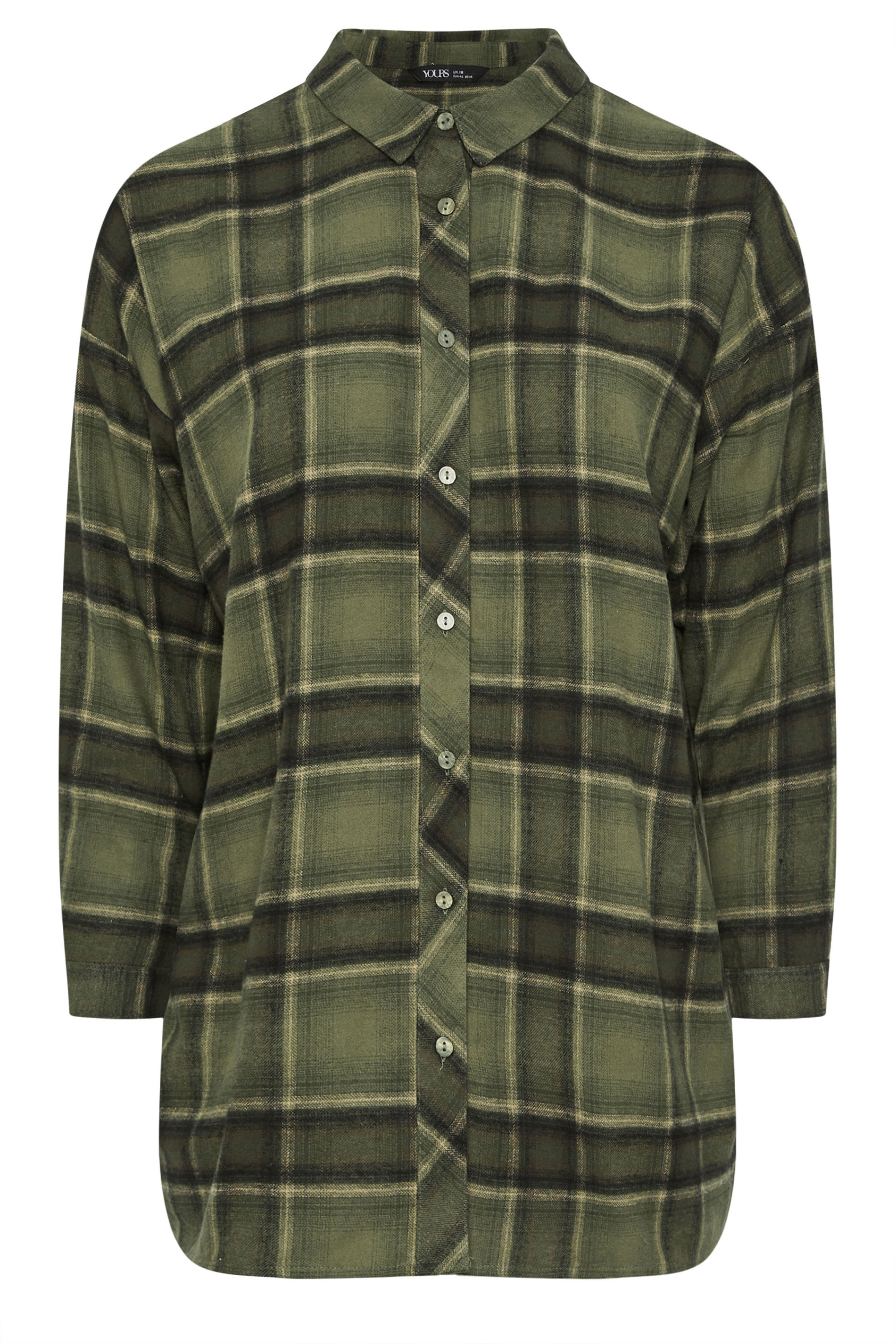 YOURS Plus Size Khaki Green Oversized Check Shirt | Yours Clothing  5