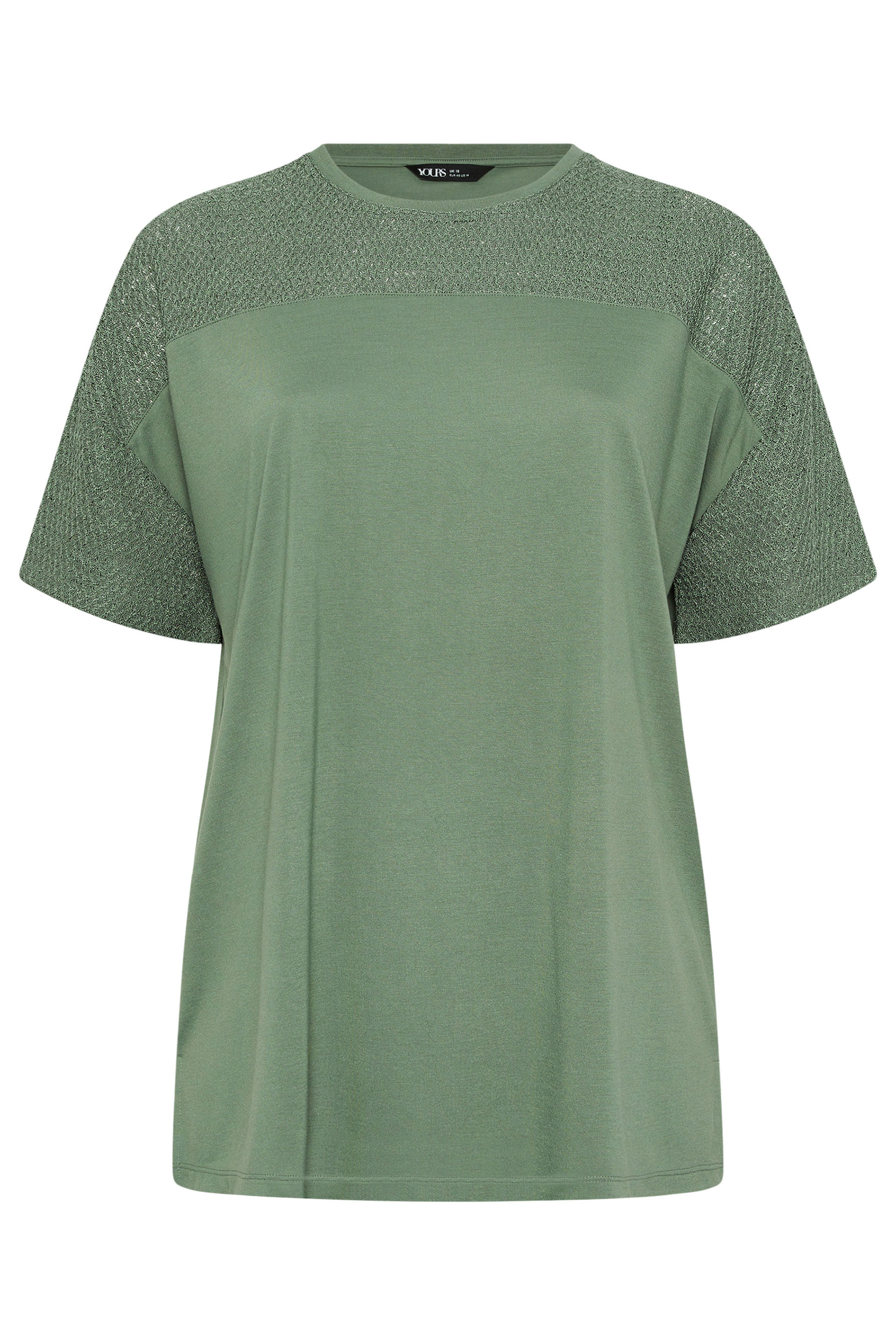 YOURS Plus Size Khaki Green Woven Panel Oversized T-Shirt | Yours Clothing 5