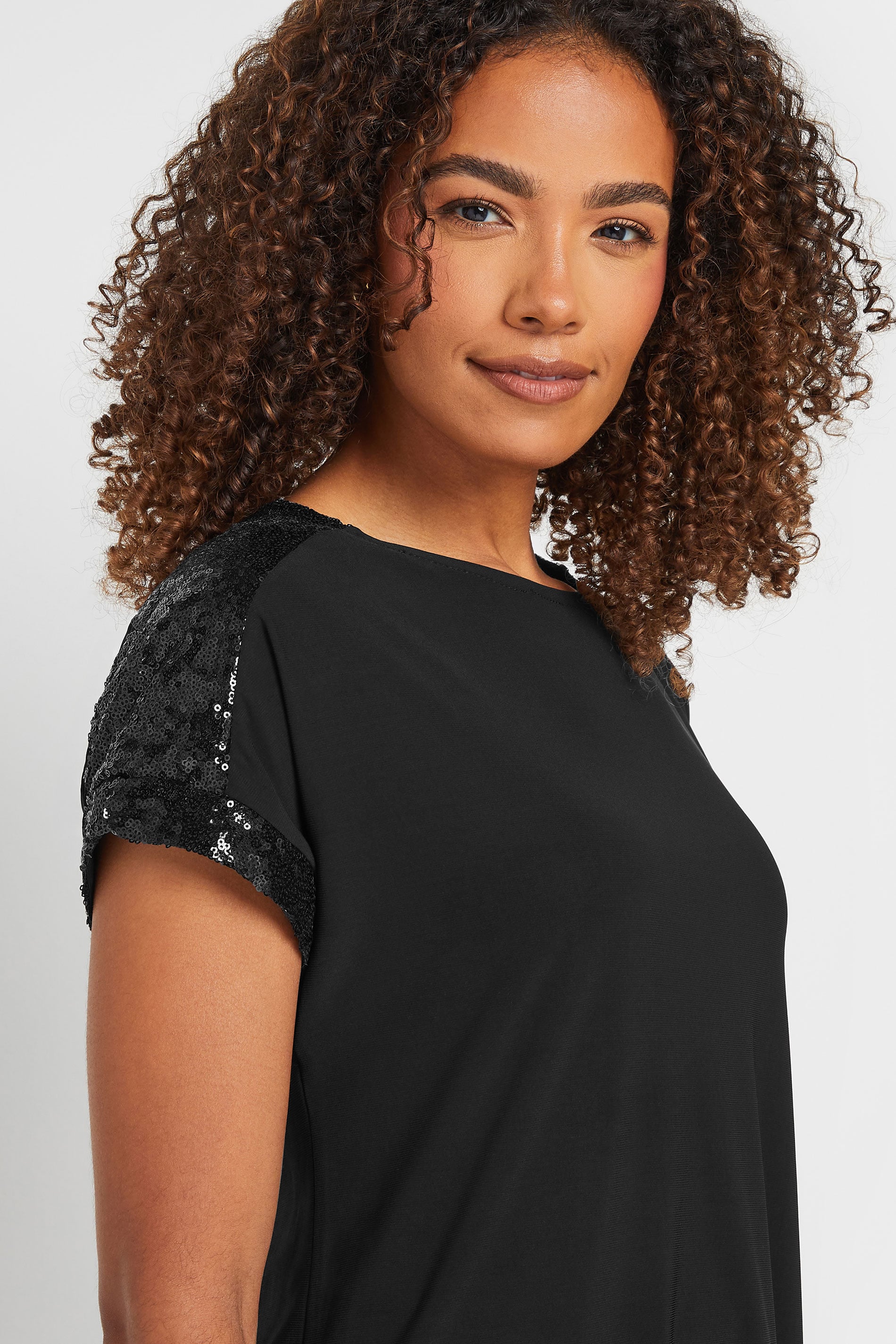 M&Co Black Sequin Trim Short Sleeve Blouse | M&Co 4