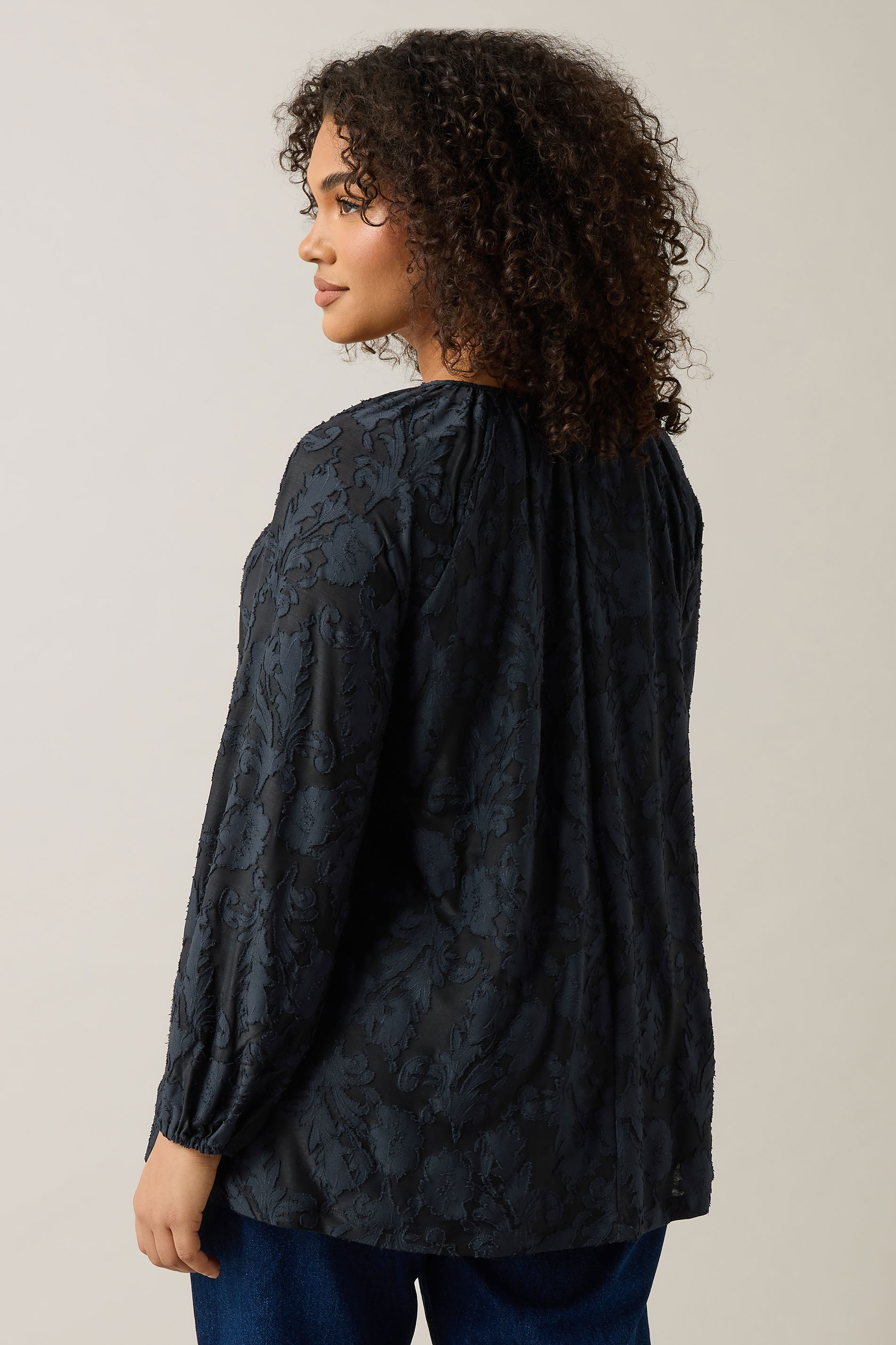 EVANS Plus Size Navy Blue Floral Burnout Blouse | Evans 2
