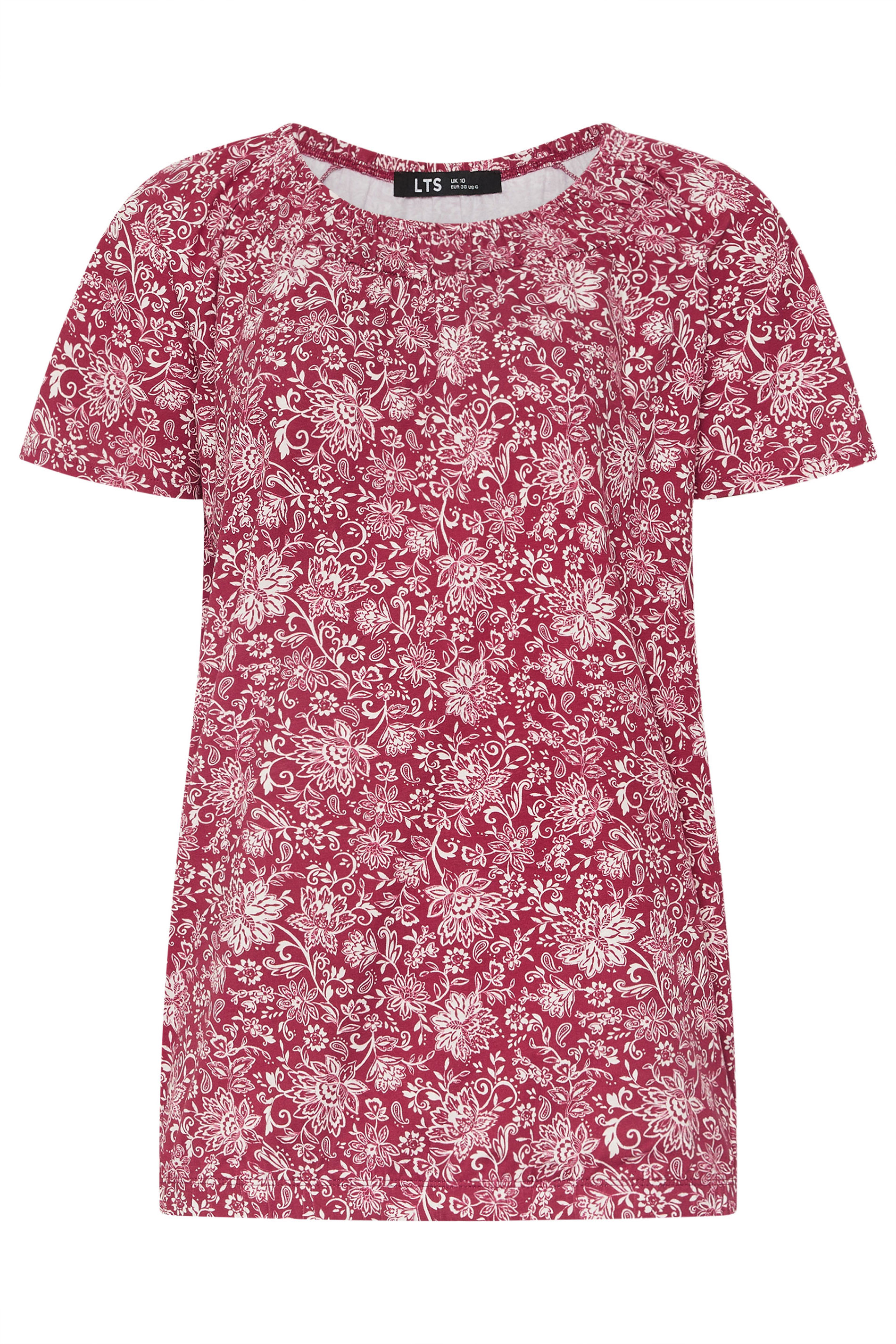 LTS Tall Women's Red Paisley Print Bubble Hem T-Shirt | Long Tall Sally 5