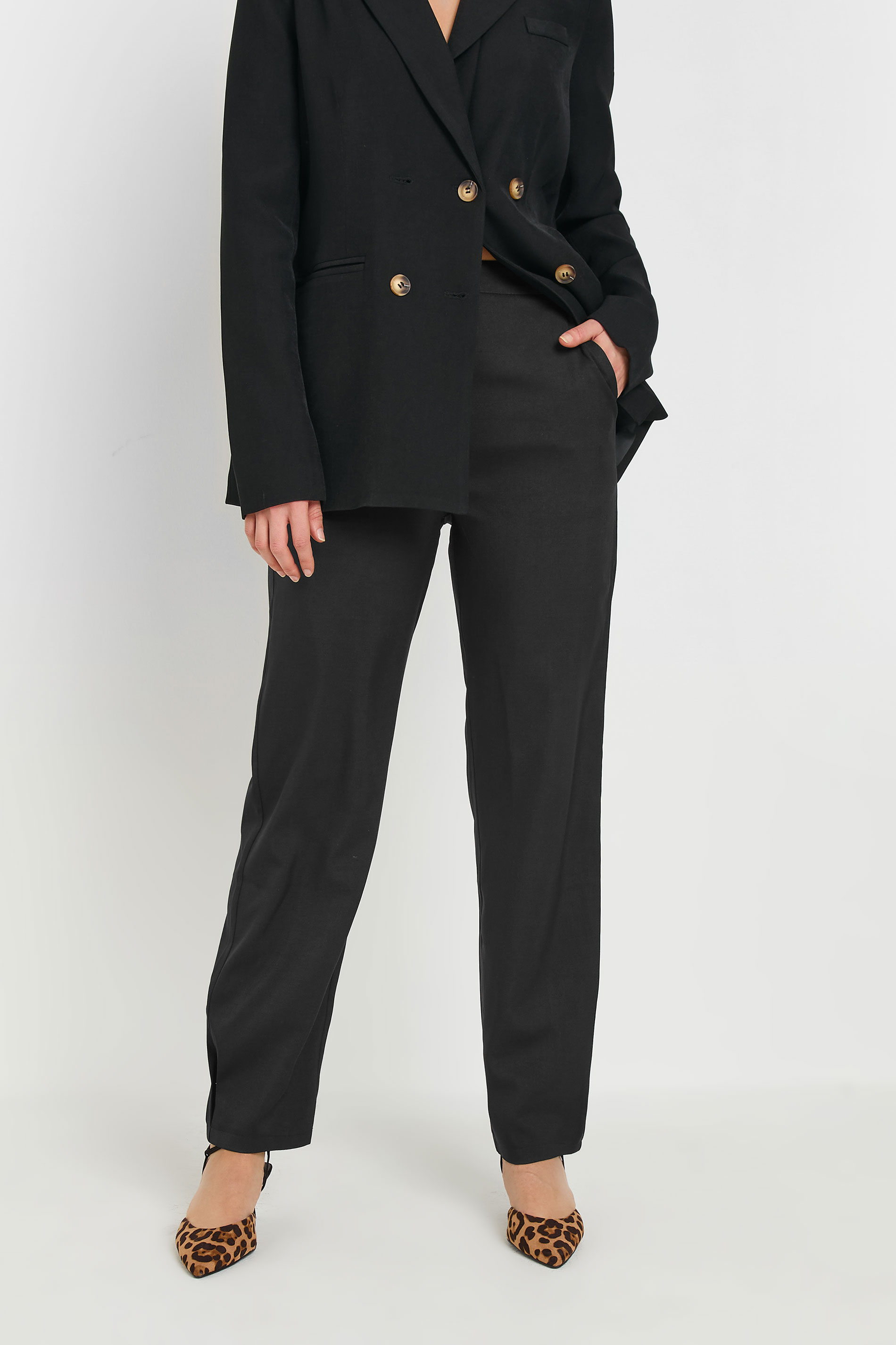 LTS Tall Black Pleated Barrel Leg Trousers | Long Tall Sally 4