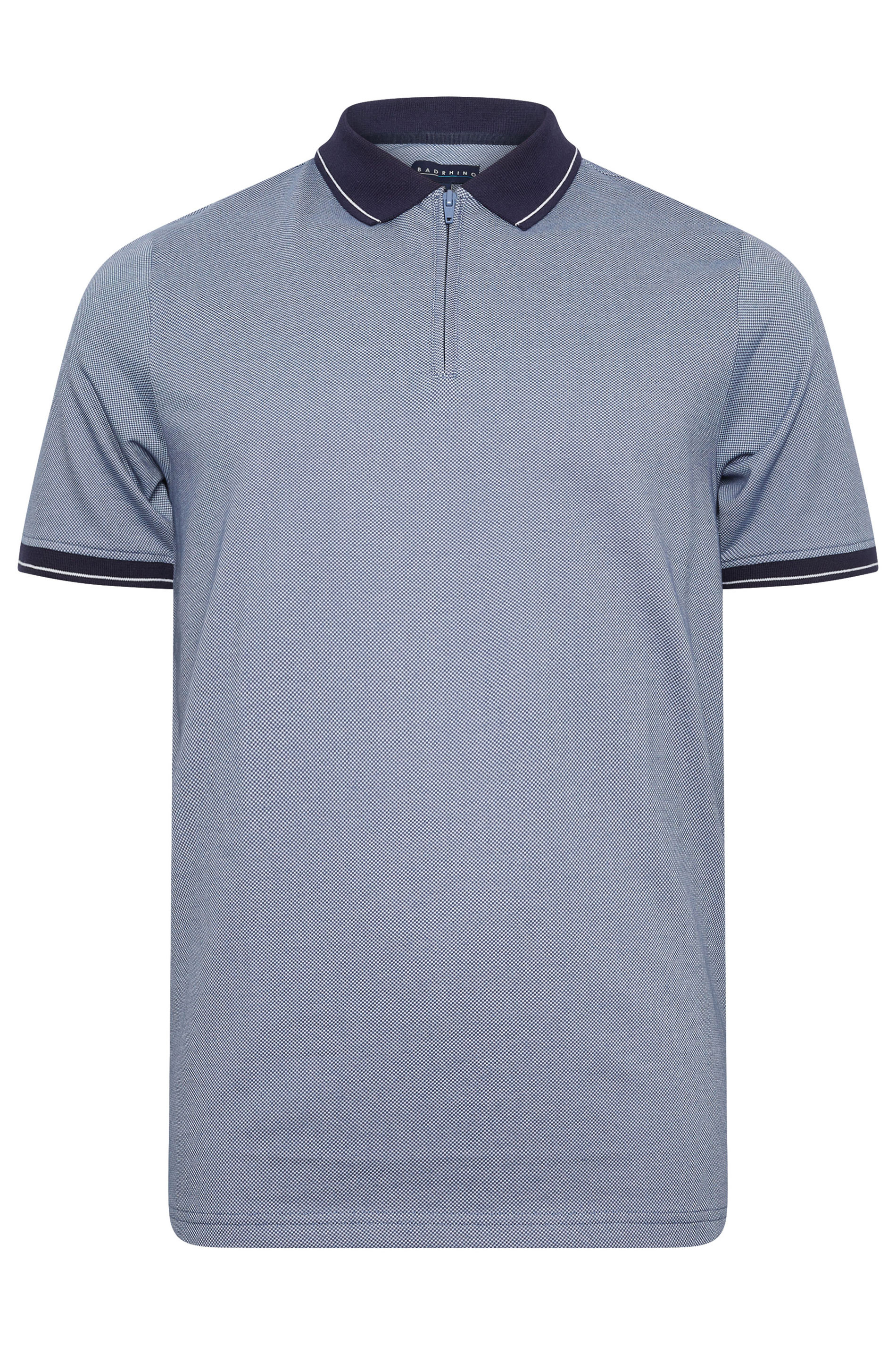 BadRhino Big & Tall Blue Textured Zip Neck Polo Shirt | BadRhino 1