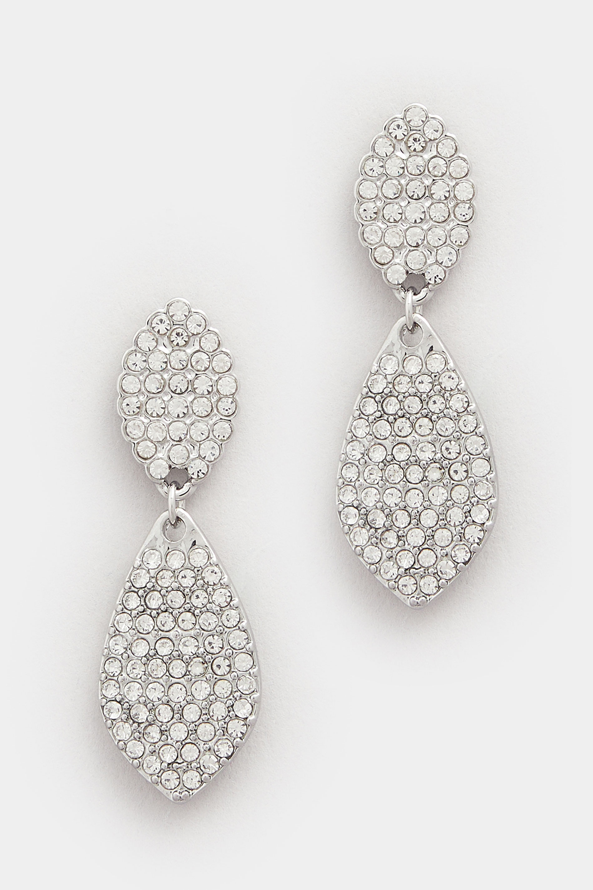 Silver Tone Diamante Double Drop Earrings | Yours Clothing 3