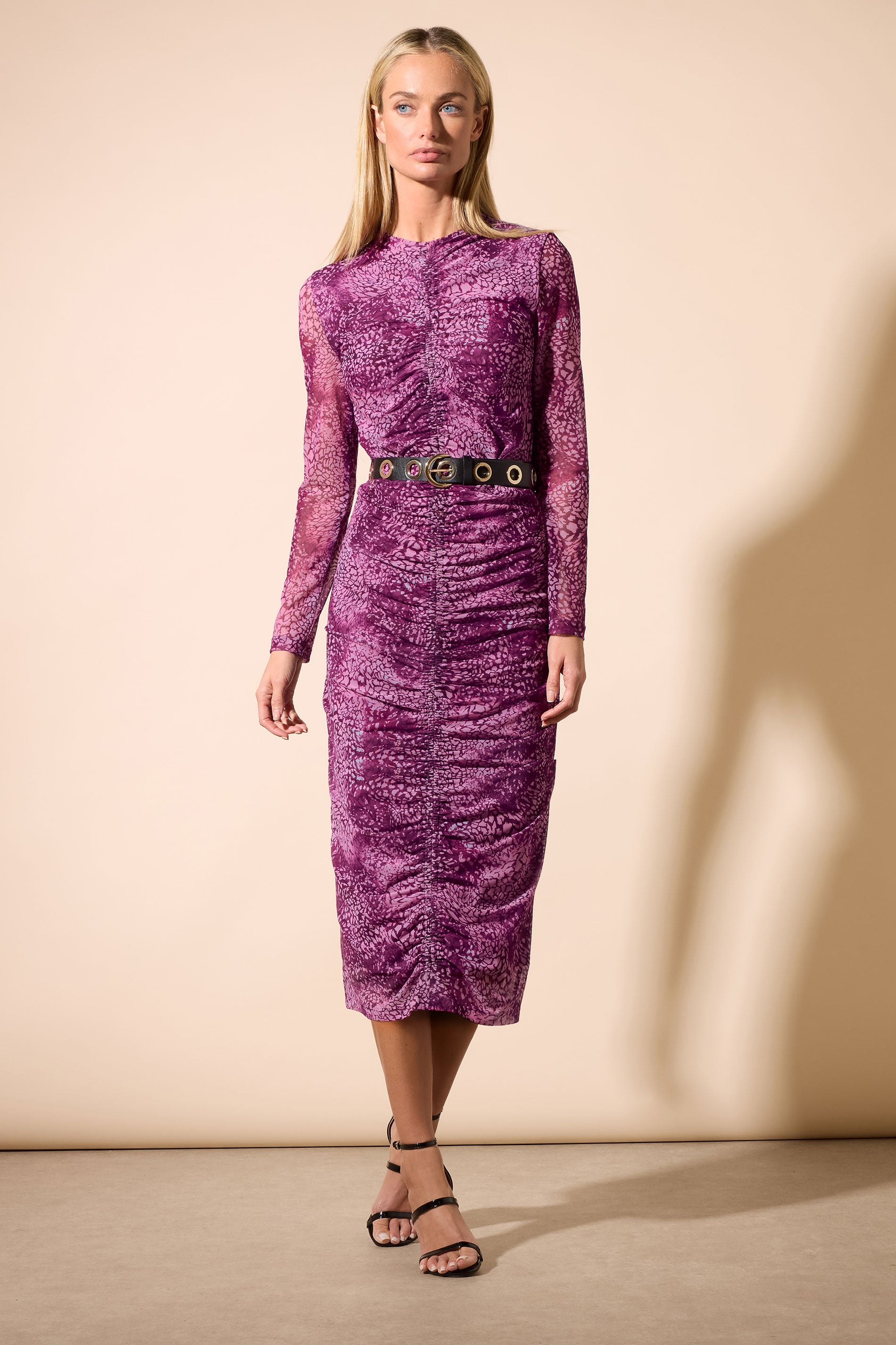 STAR Fuchsia Pink Mesh Snake Print Ruched Dress | StarByJM 1