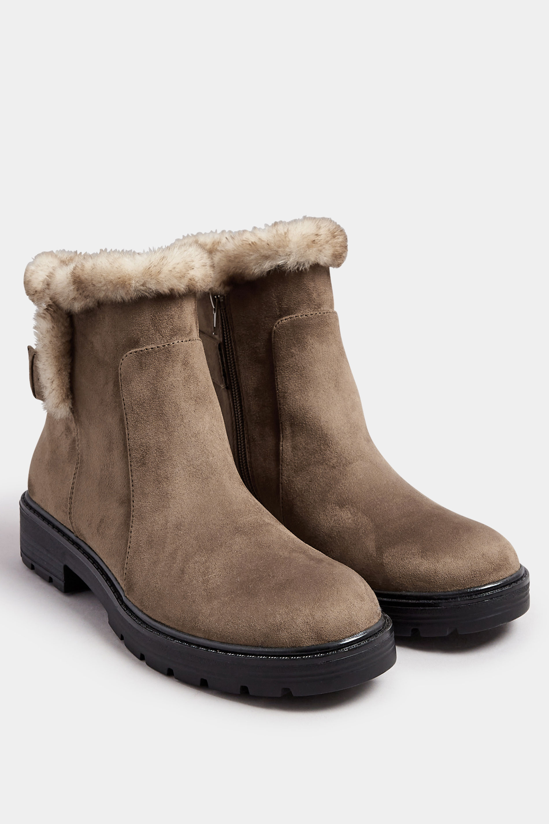 LTS Brown Faux Fur Lined Biker Boots In Standard Fit | Long Tall Sally 1