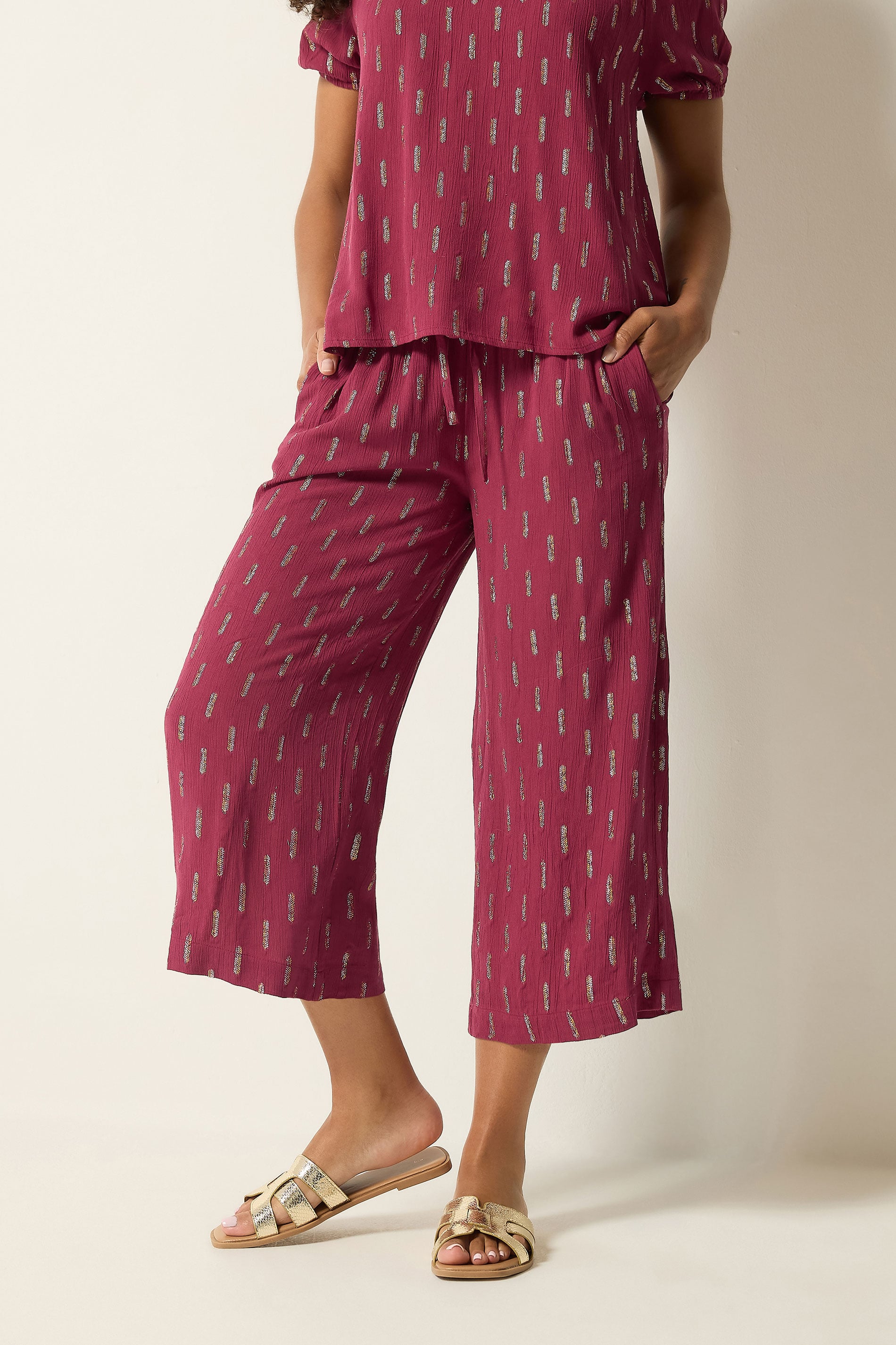 M&Co Berry Red Foil Cropped Trousers | M&Co 2