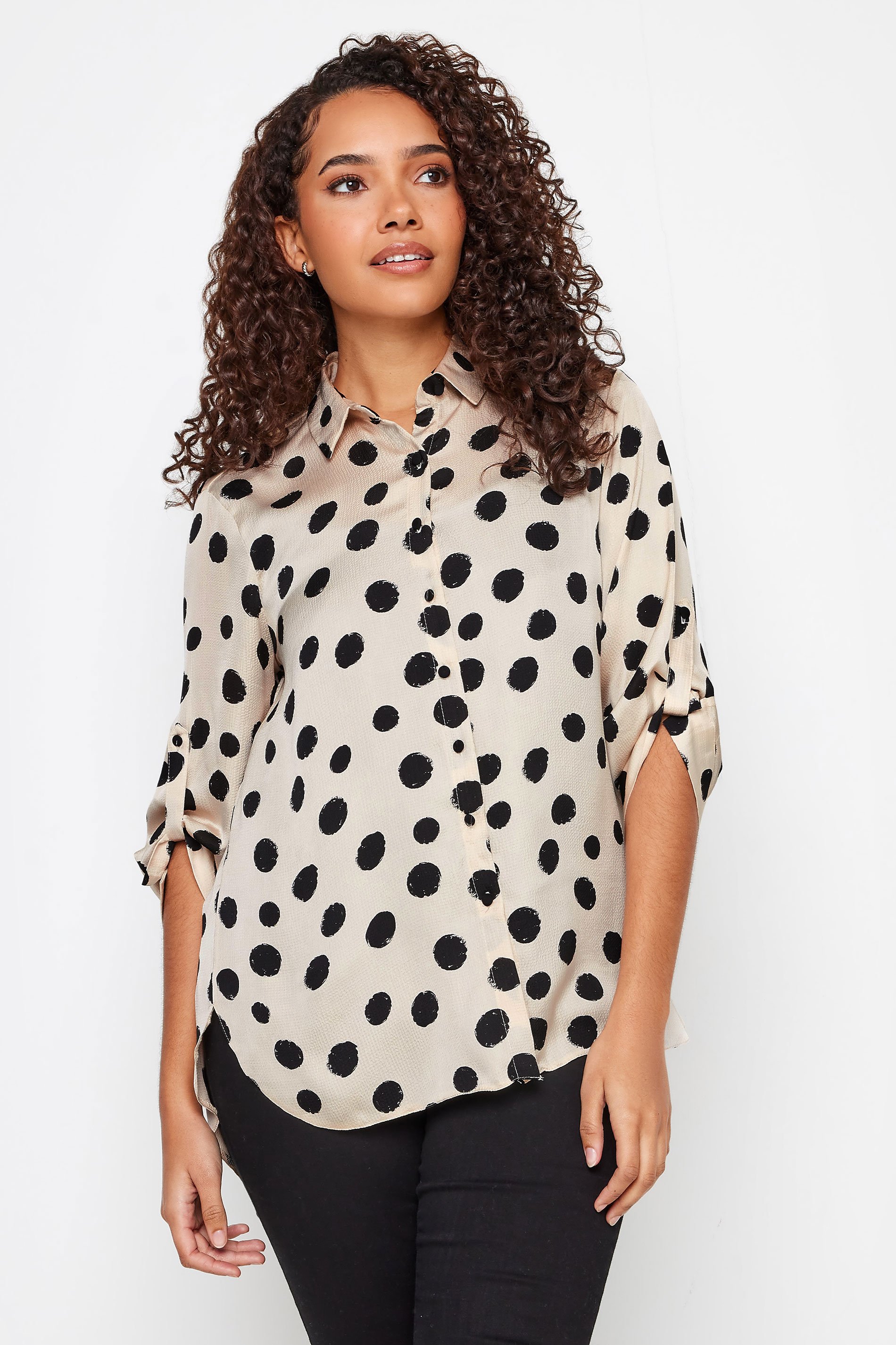 M&Co Black Spot Print Tab Sleeve Shirt | M&Co 1