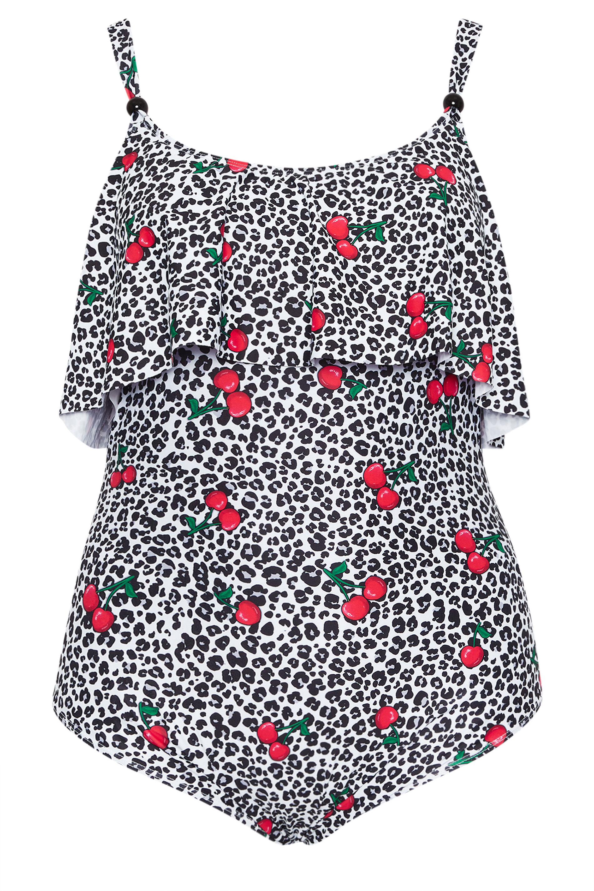 YOURS Plus Size White Leopard Print Frill Swimsuit | Yours Clothing 5