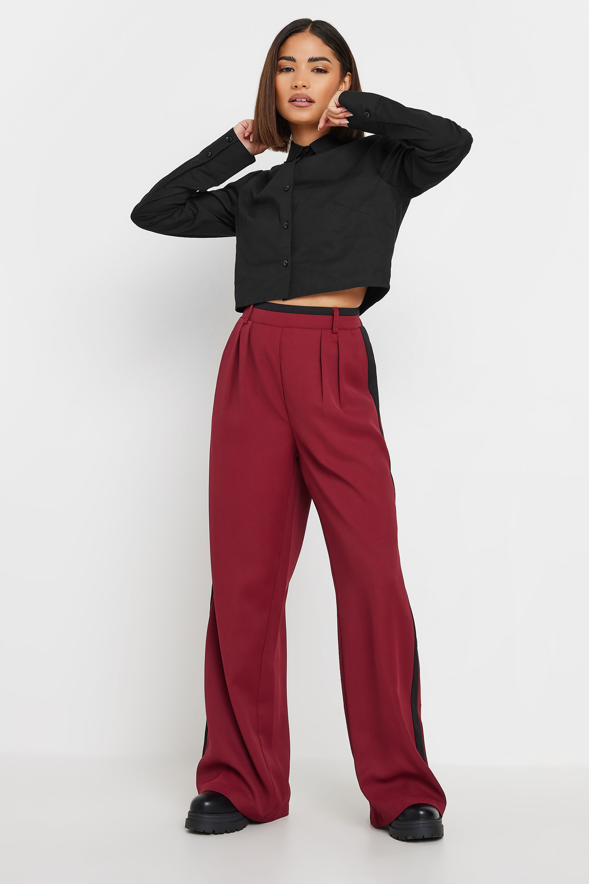 PixieGirl Petite Women's Black Long Sleeve Cotton Cropped Shirt | PixieGirl 1