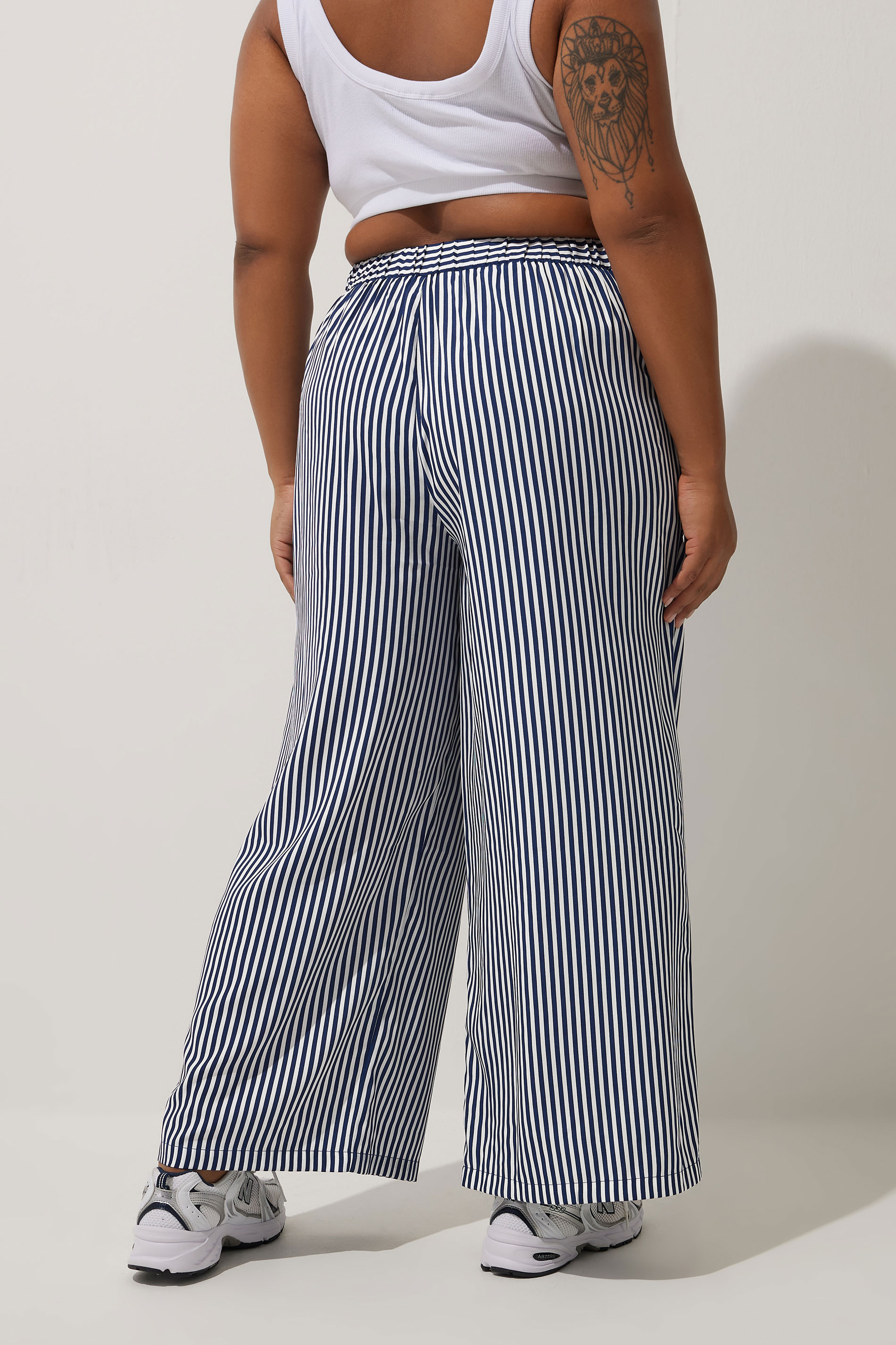LIMITED COLLECTION Plus Size Navy Blue Stripe Boxer Waist Trousers | Yours Clothing 4