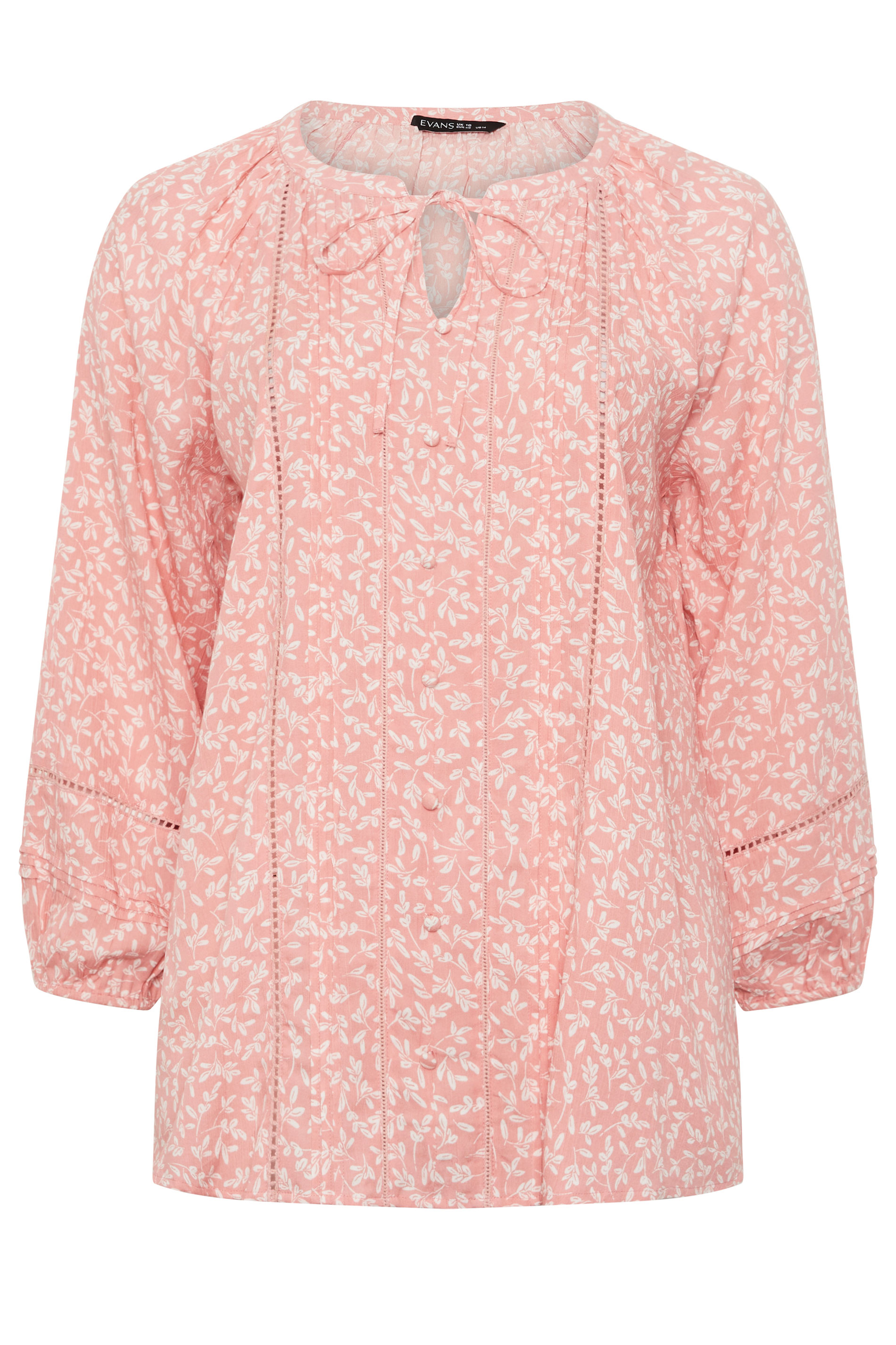 EVANS Plus Size Pink Ditsy Tie Neck Blouse | Evans 5