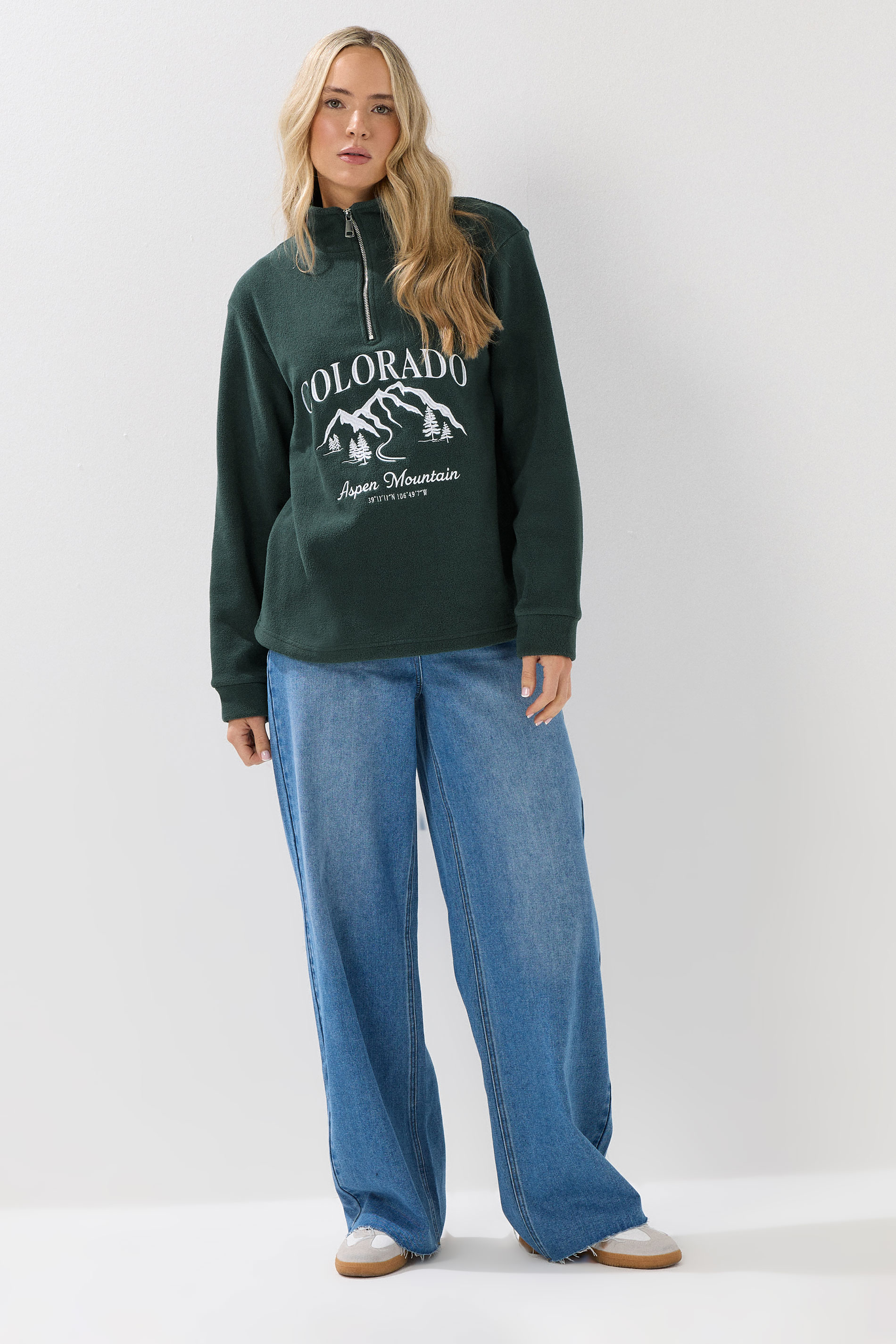LTS Tall Green Quarter Zip 'Colorado' Embroidered Fleece | Long Tall Sally 1