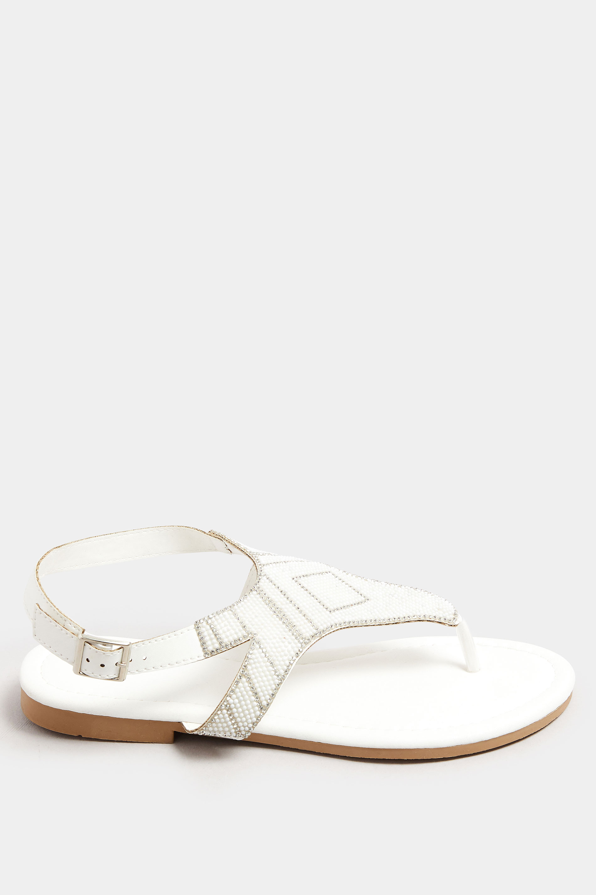 LTS White Beaded Ankle Strap Sandals In Standard Fit | Long Tall Sally 2