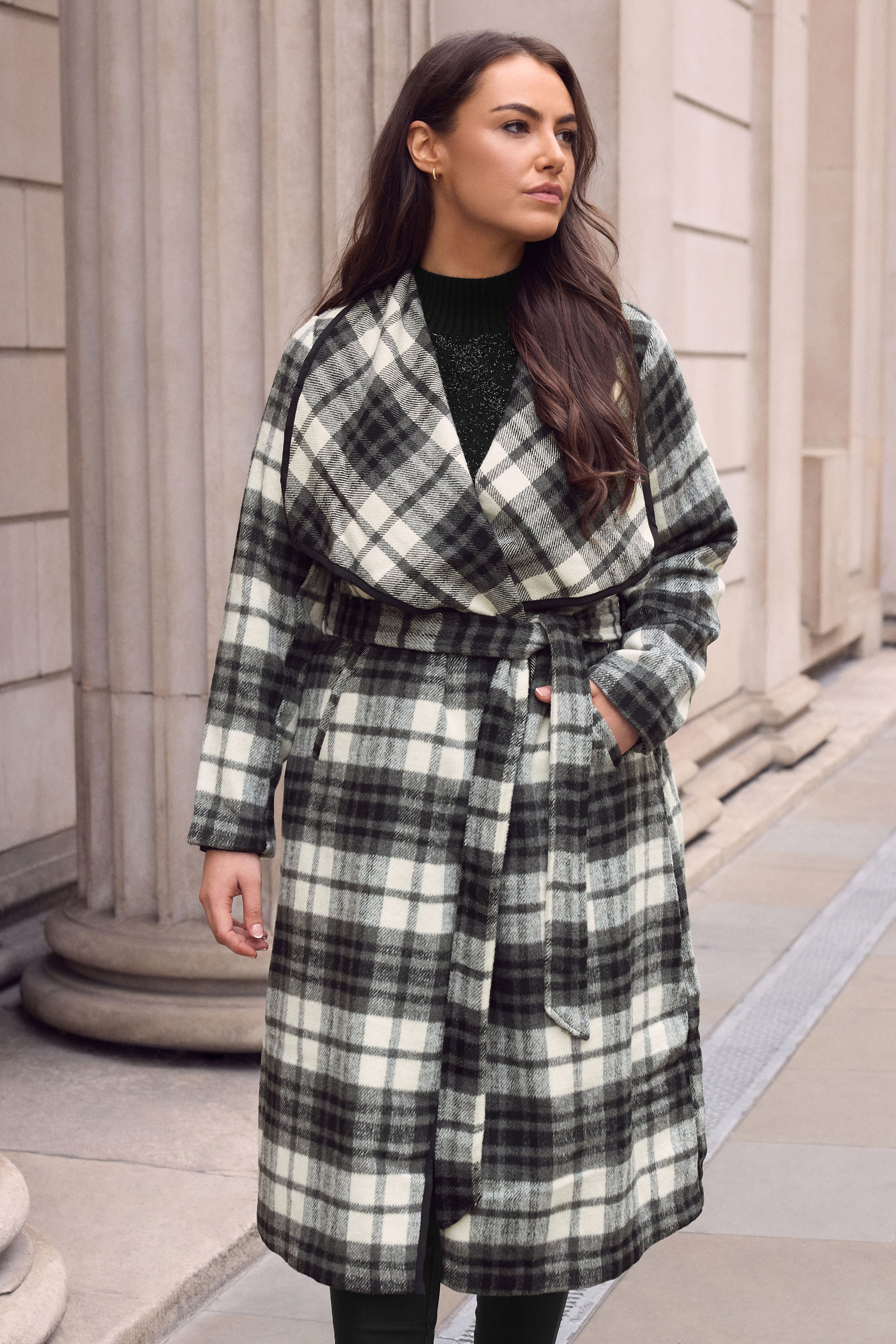 EVANS Plus Size Black & White Check Waterfall Coat | Evans 3