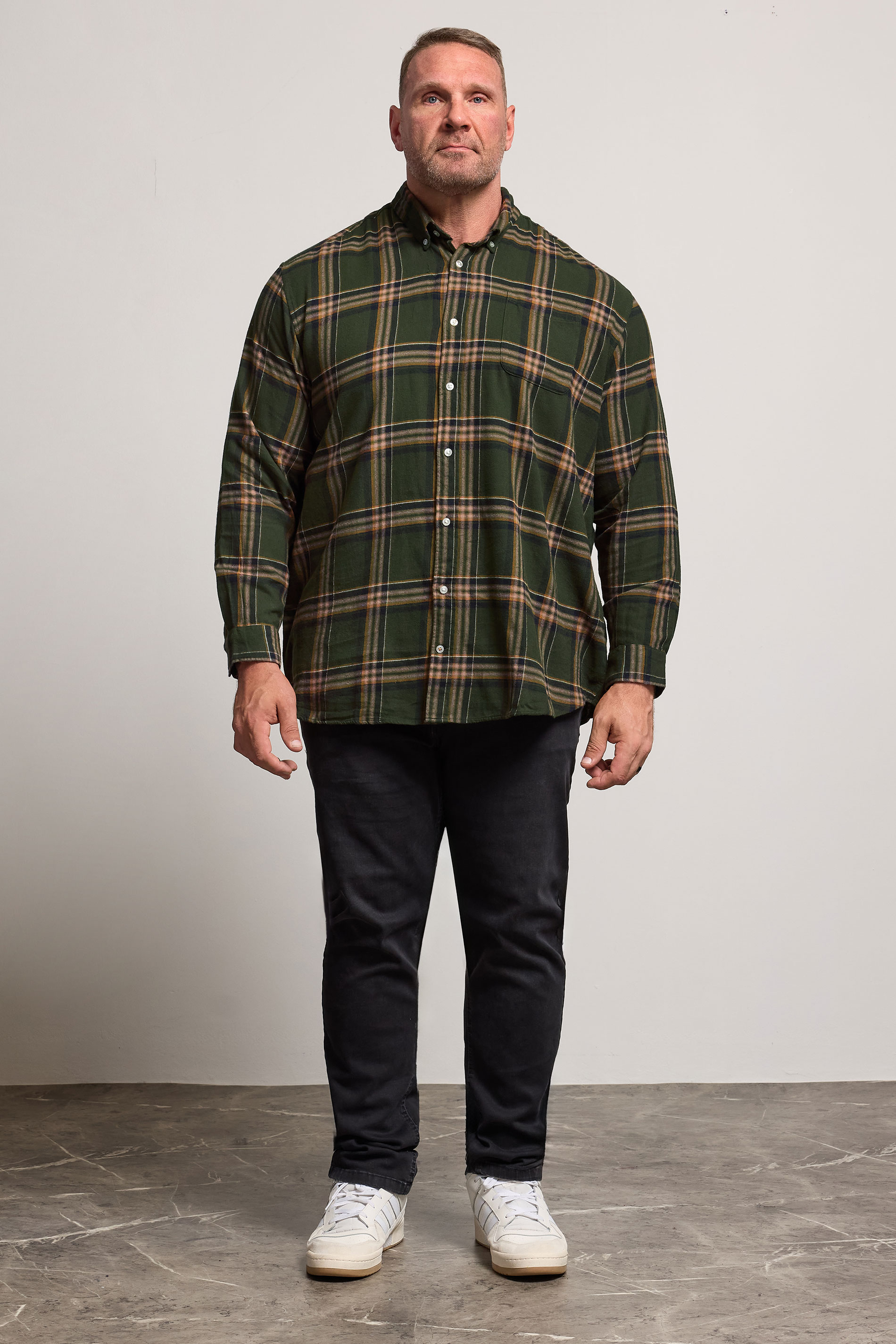 JACK & JONES Big & Tall Rosin Green Classic Flannel Checked Shirt | BadRhino 1